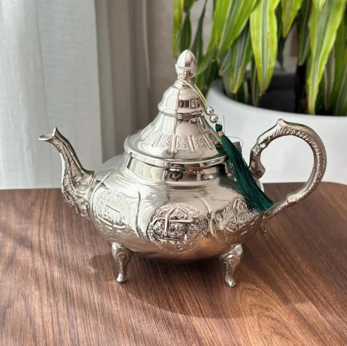 Moroccan Tea Set – Engraved Nickel Teapot with Traditional Glasses Tray | Handmade Mint Tea Set | Moroccan Home Decor & Gift