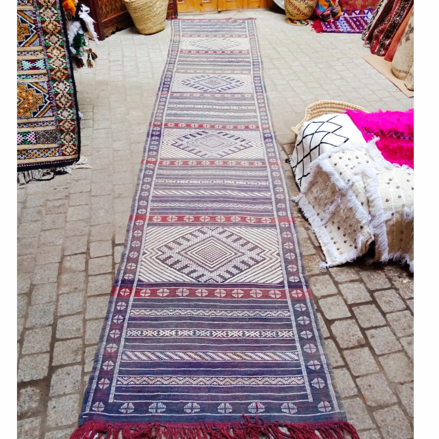 Cactus Silk Runner Rug 2×13 Ft. Moroccan Vintage Cactus Silk Kilim. Handmade Berber Rug. Authentic Azilal .Home Decor