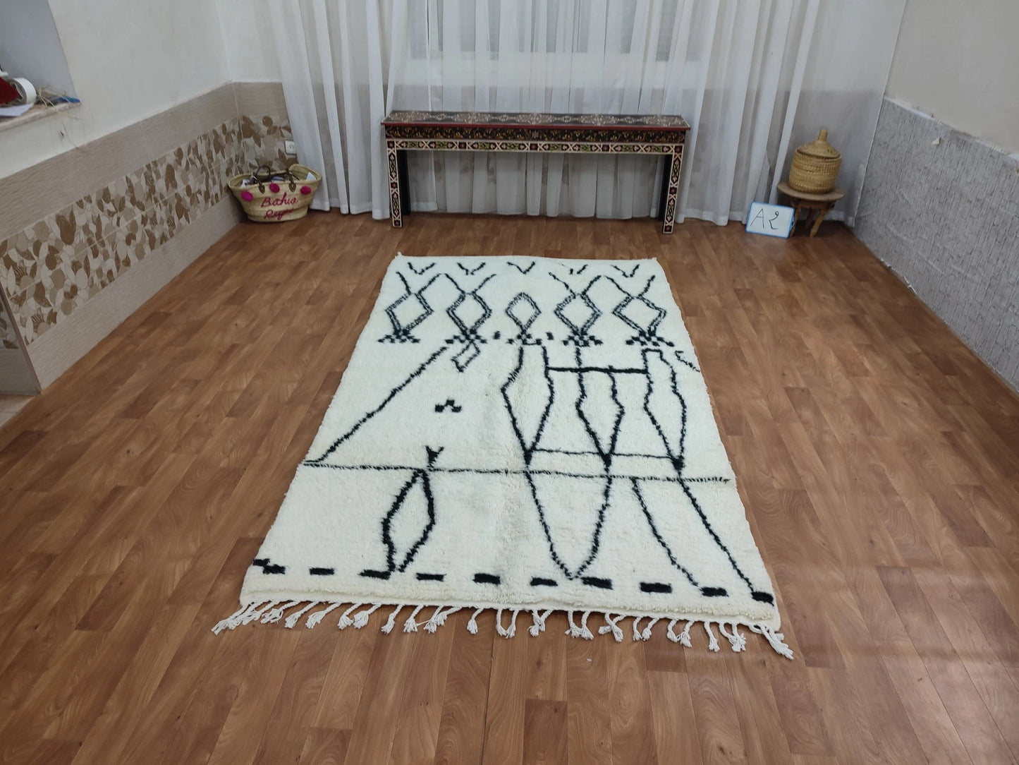 Beni Ouarain White Black Moroccan Rugs - Moroccan Beni Ourain Rug Style - Morrocan Rug Wool Berber Design - Handmade Rug - Berber Rugs Style