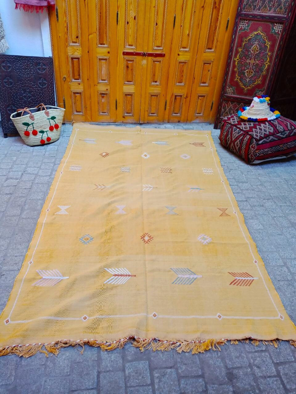 Vintage Cactus Silk Rug, Handmade Moroccan Sabra Cactus Rug, Berber Kilim Rug, Cactus Silk Rug .Authentic Azilal