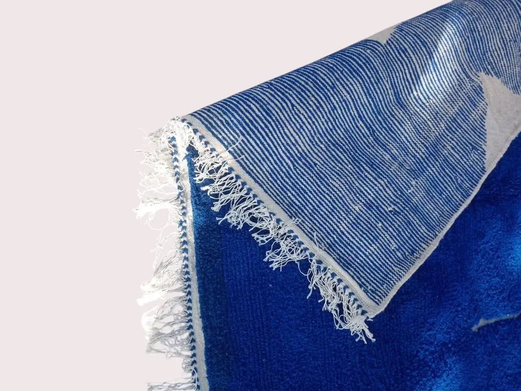 Blue Beni Ourain Rug | Moroccan Wool Rug | Handmade Berber Carpet | Taznakht Design | Moroccan Tassel Rug | Moroccan Rug