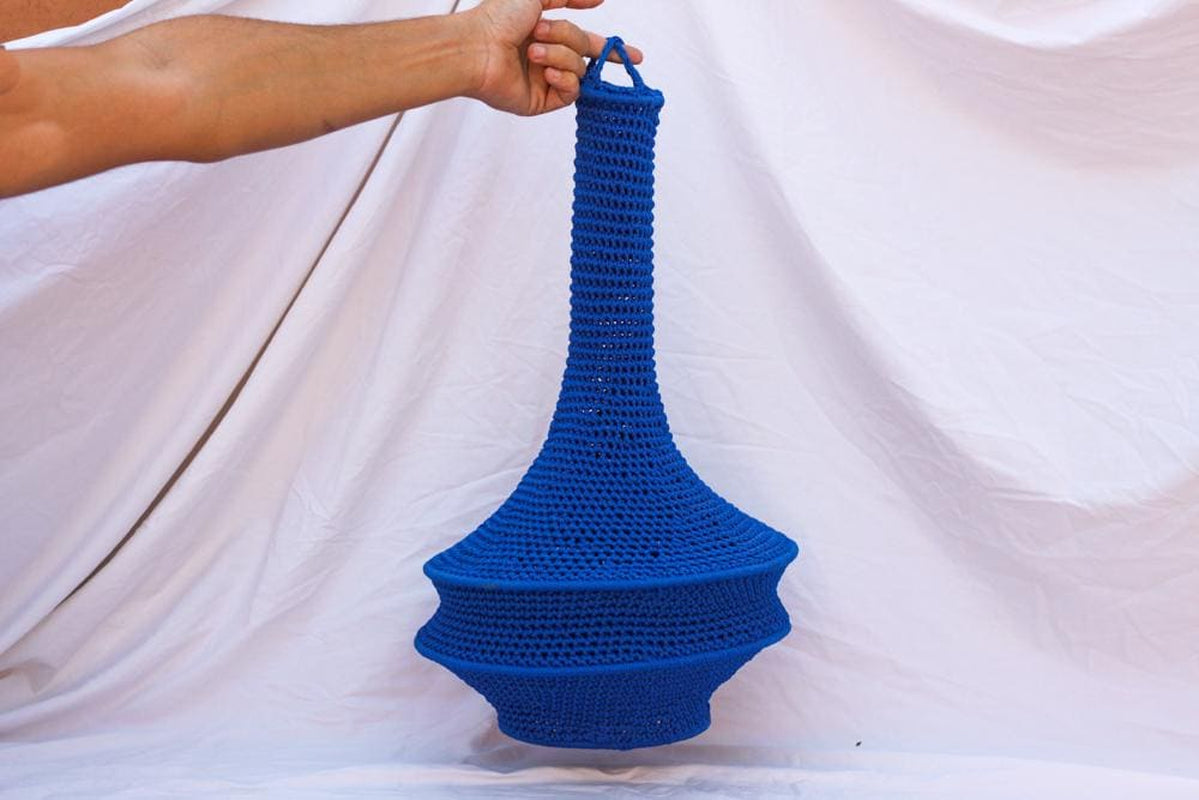 Handmade Moroccan Crochet Pendant Light Boho Hanging Lamp Blue Lantern Statement Ceiling Light Chandelier Moroccan Lantern Rustic Lamp