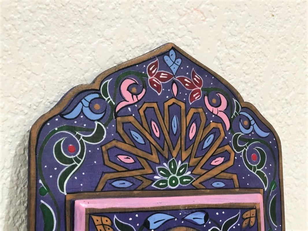 Small Moroccan Mirror with Doors, Bohemian Wall Decor, Ethnic Art for Entryway, Large Mirror Hand Painted, Unique Blue Floral Mirrors,