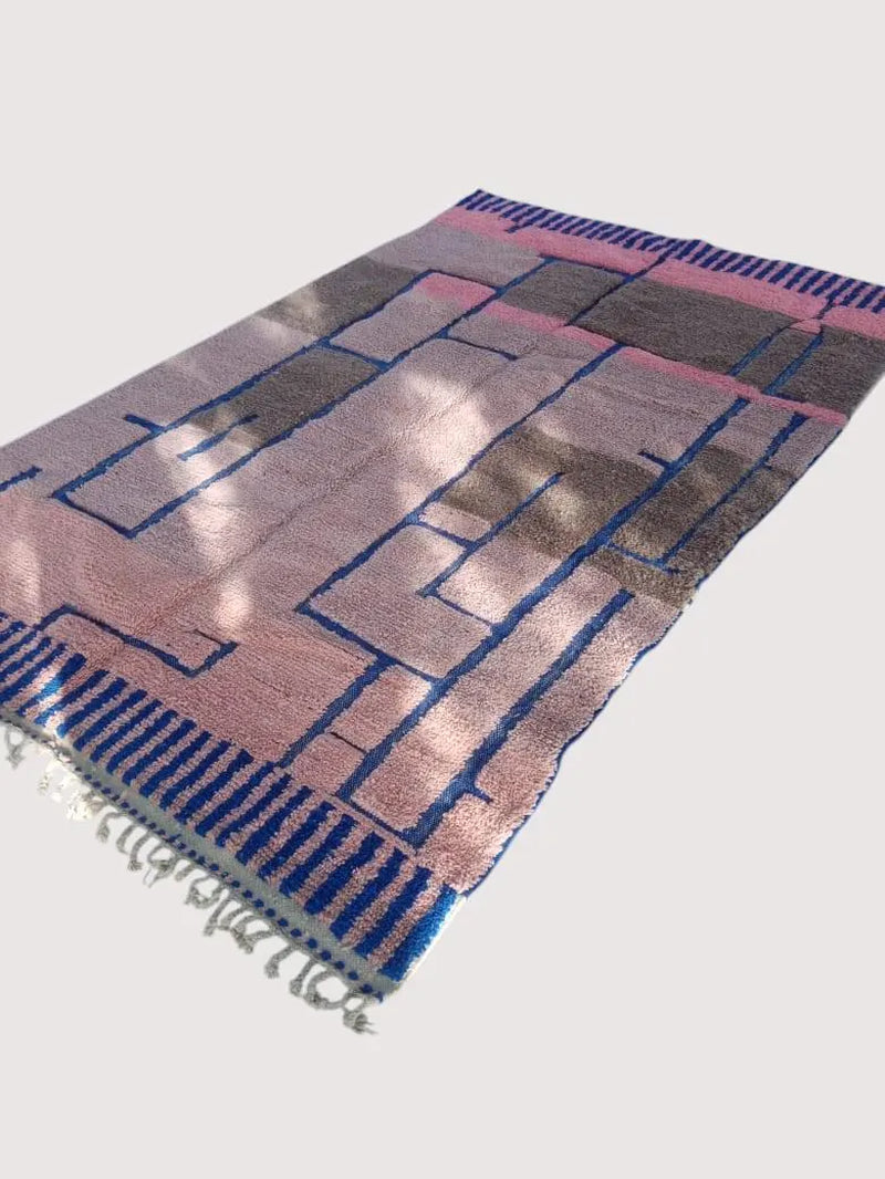 Colorful Moroccan Beni Ourain Rug | Handwoven Wool Carpet | Berber Geometric Design | Pink, Blue & Brown