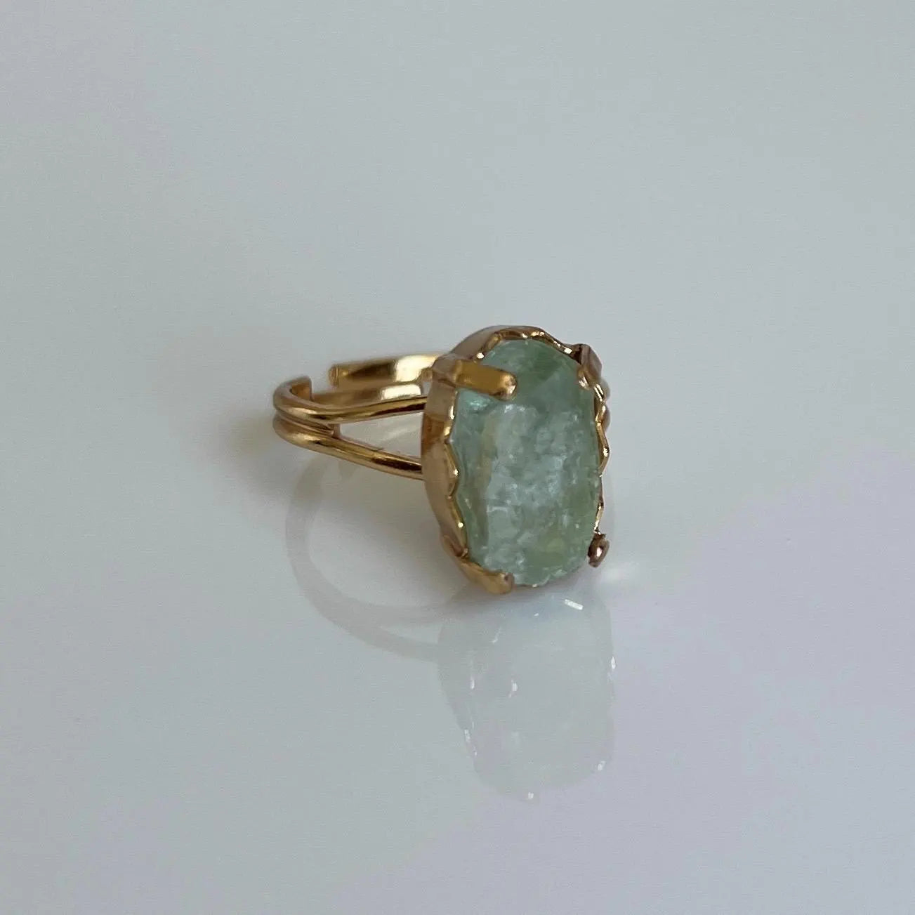 Green Fluorite Ring, Gold, Adjustable Ring, Crystal Ring, Green Fluorite Jewelry, Heart Chakra, Nickel-Free, Crystal Gift, Green Gemstone
