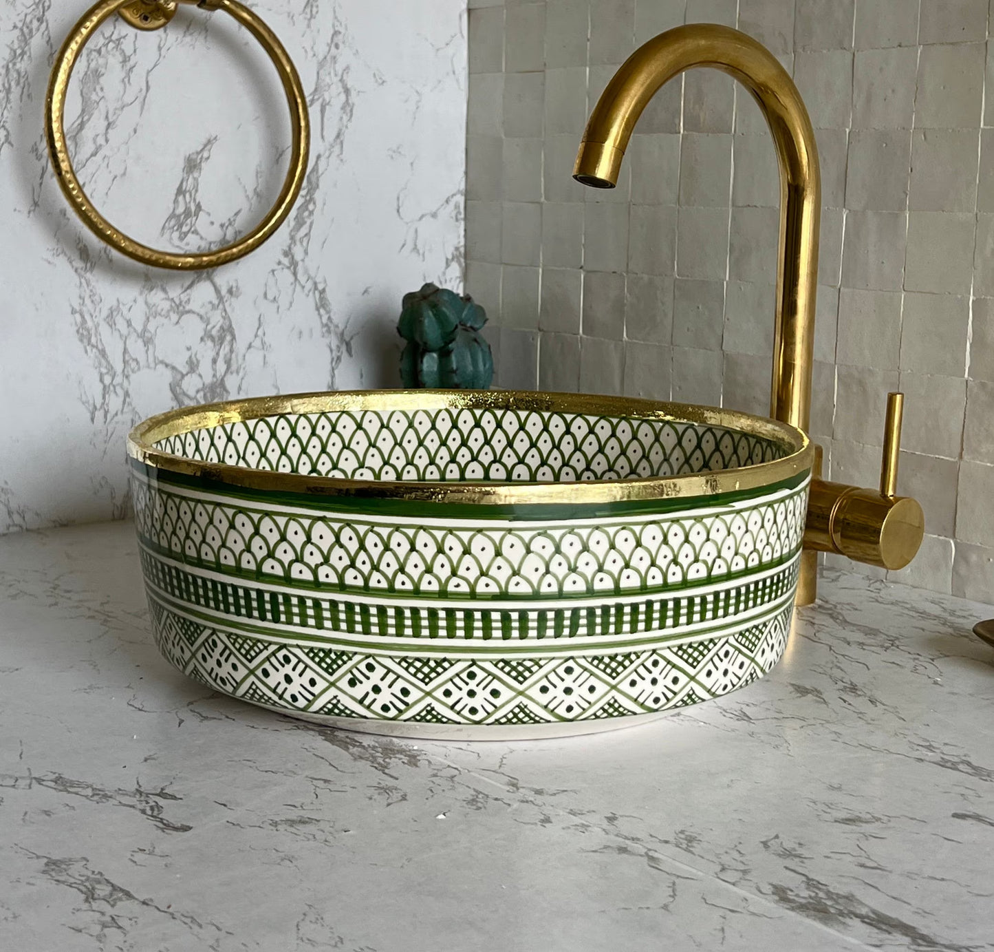 Antique Sink with Brass Rim Edge, Vessel Sink, Sink Bowl, Ceramic Basin, Hand Wash Basin, Free Gift INCLUDED