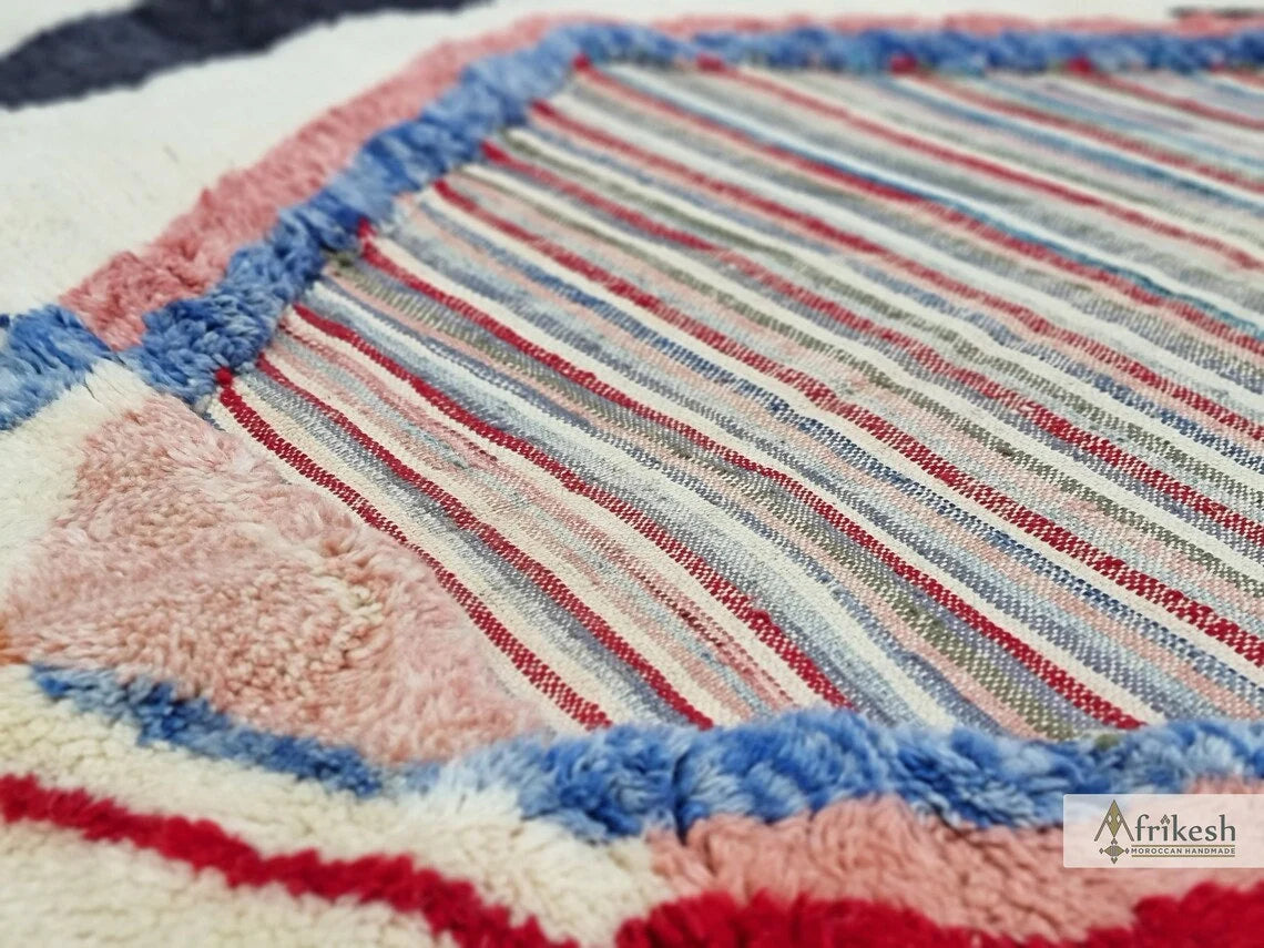 HANDMADE MRIRT RUG, Stylish Moroccan Rug, Custom White & Orange Rug, Tufted Berber Carpet, Multicolor Area Rug, Shag Beni Mrirt Wool Rug.