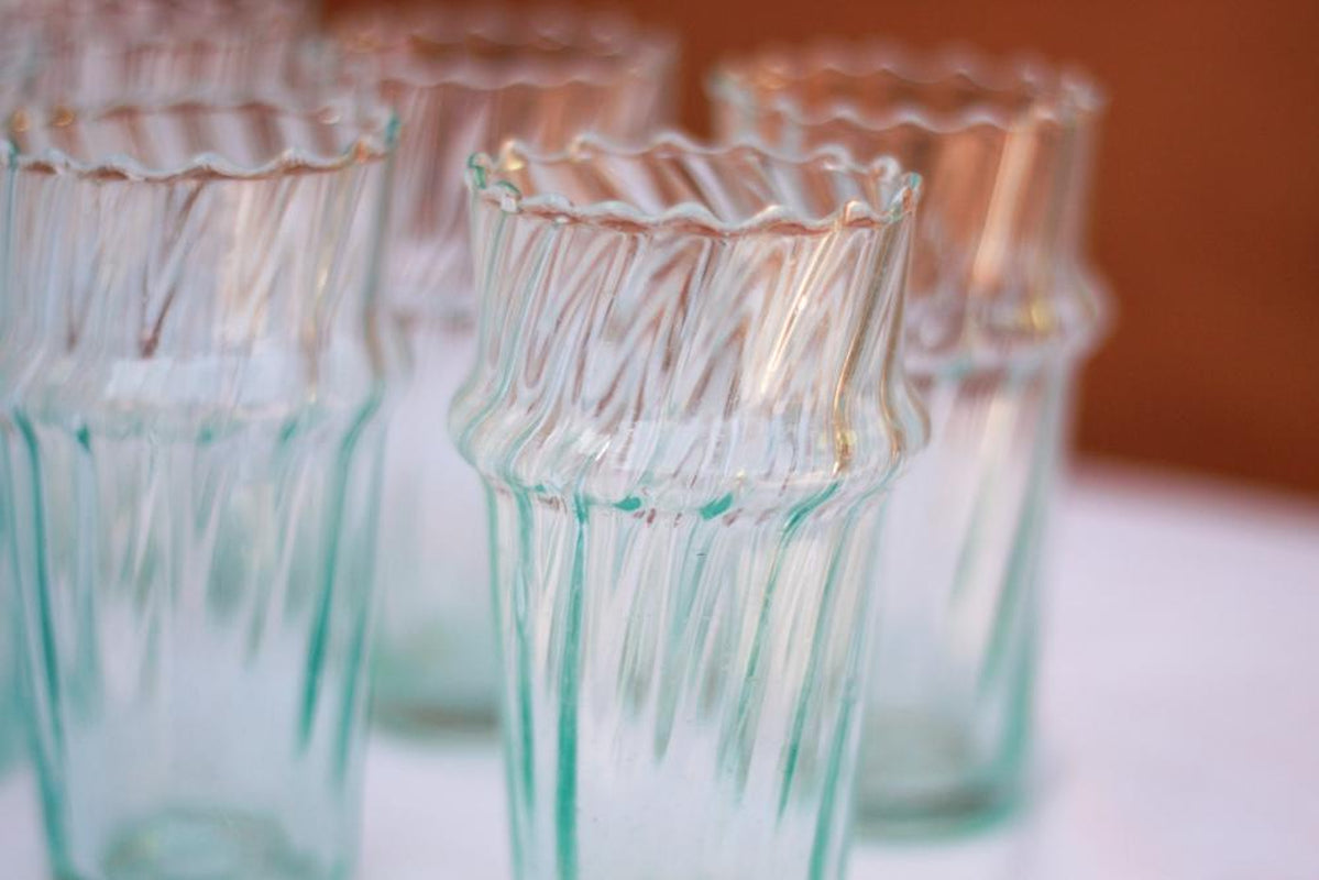 Vintage Ribbed Glassware Fluted Glasses Handmade 6 Piece Scalloped Drinking Glasses Moroccan Drinking Glasses Recycled Glass Stacking Cups