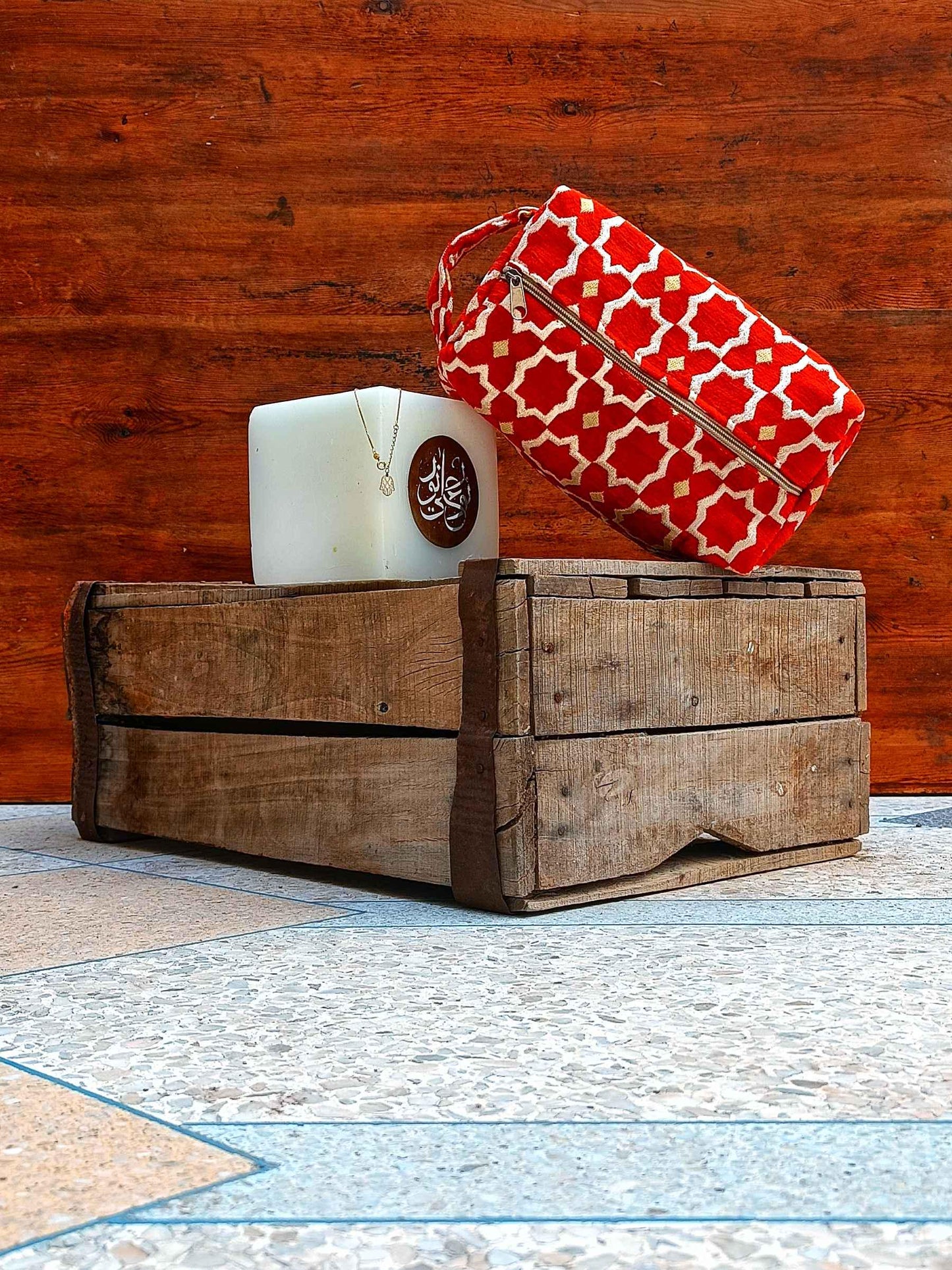 Unique Handmade Makeup Bag with Moroccan Zellij Patterns, Travel Cosmetic Pouch, Unique Toiletry Organizer, Gift for Her, Bride Toiletry Bag