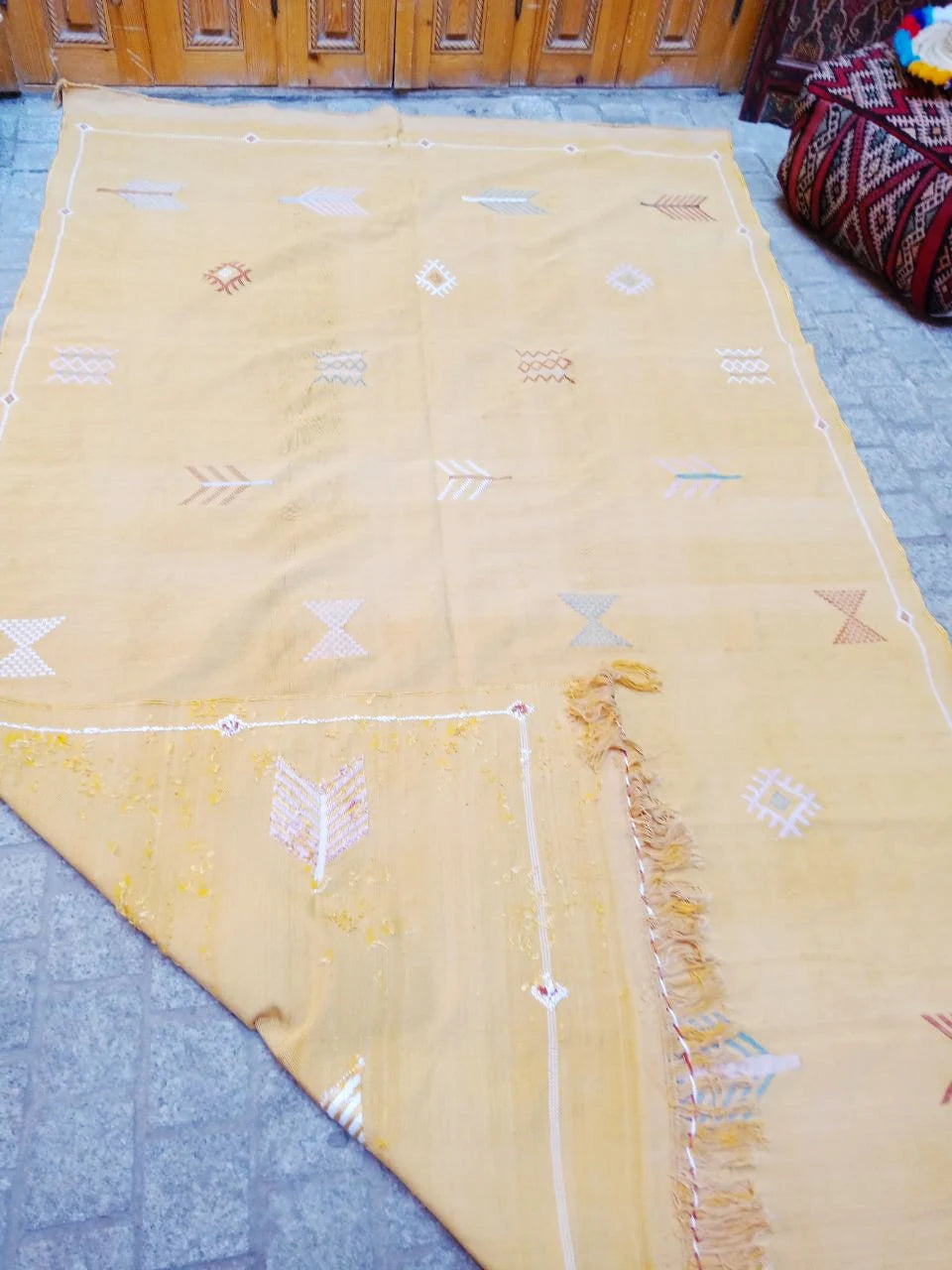 Vintage Cactus Silk Rug, Handmade Moroccan Sabra Cactus Rug, Berber Kilim Rug, Cactus Silk Rug .Authentic Azilal