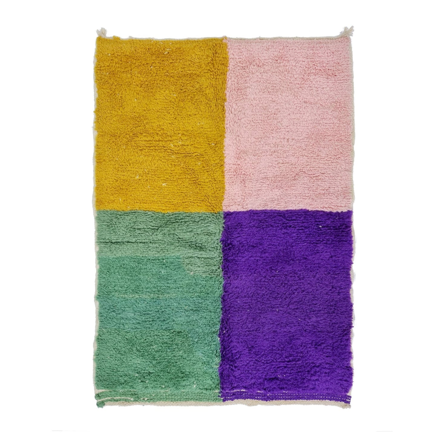 BENI OURAIN RUG 4X5, Multi-Color Moroccan Rug, Tribal Wool Rug, Fluffy Berber Carpet, Geometric & Funky Area Rug, Handmade Pink Boho Rug.