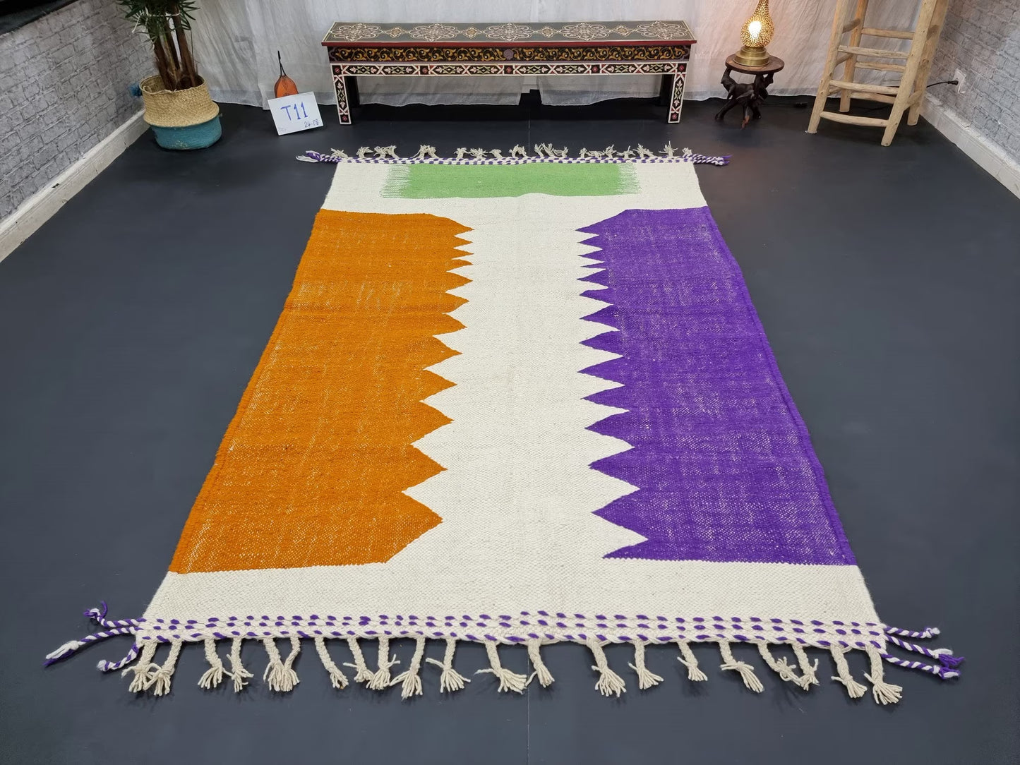 FLAT MOROCCAN RUG, Custom Made Kilim Rug, Handmade Area Rug, Mauve & Brown Zanafi Rug, Authentic Berber Carpet, Colored Rug for Dining Room.