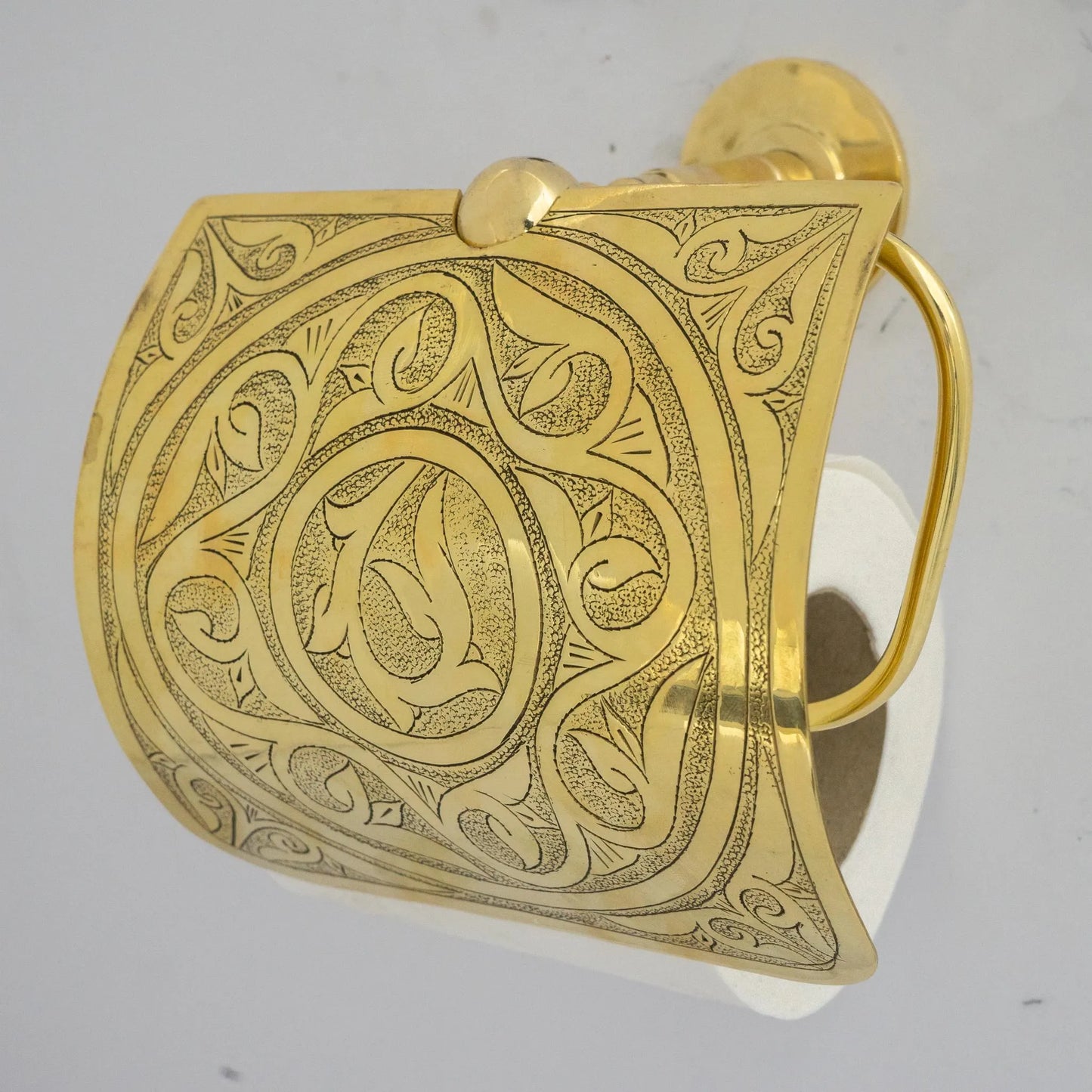Solid Brass Toilet Paper Holder with Sliding Cover, Handcrafted Powder Room Roll Holder