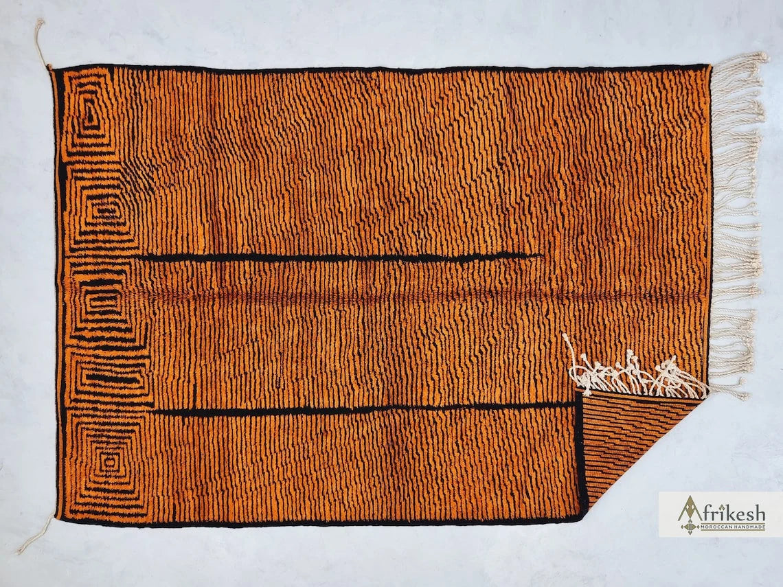 BURNT ORANGE RUG, Custom Made Moroccan Rug, Striped Beni Mrirt Rug, High Quality Berber Carpet, Handmade Mrirt Area Rug, Tufted Shag Rug.
