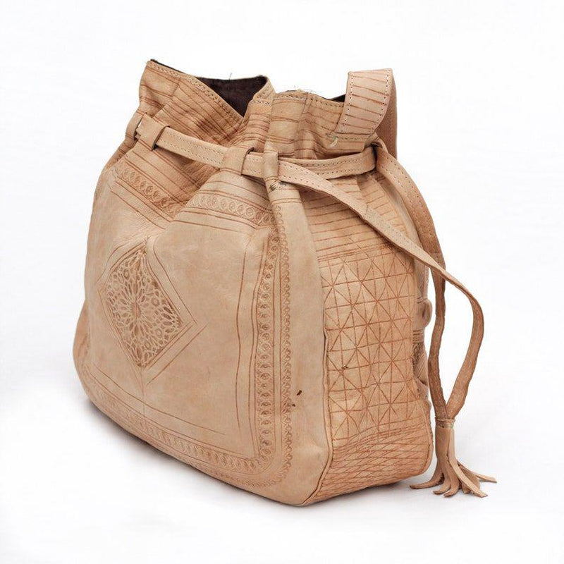 Moroccan Leather Drawstring Bag, Leather Drawstring Bag, Leather Handwork Bucket Bag, Women Wanderlust Bag, Handmade Engraved Leather Bag