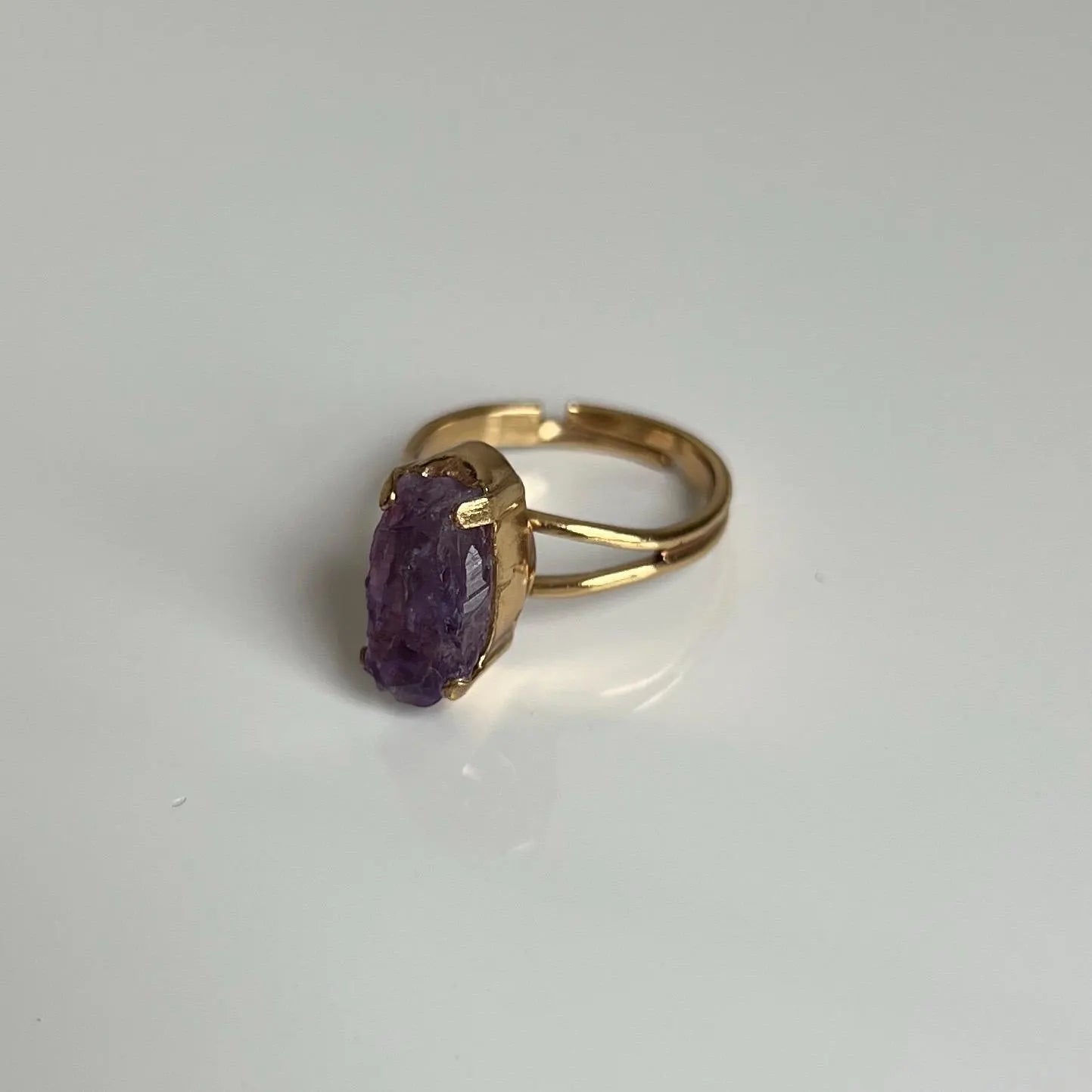 Amethyst Ring, Gold, Adjustable Ring, Crystal Ring, Amethyst Jewelry, Third Eye Chakra, Nickel-Free, Crystal Gift, Raw Purple Gemstone