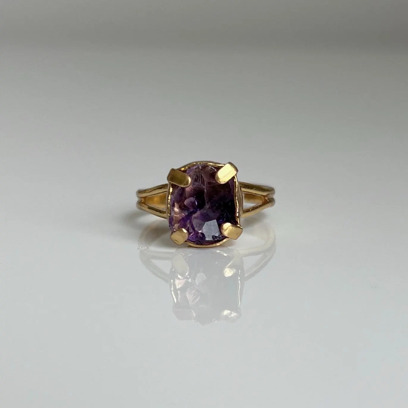 Amethyst Ring, Gold, Adjustable Ring, Crystal Ring, Amethyst Jewelry, Third Eye Chakra, Nickel-Free, Crystal Gift, Raw Purple Gemstone