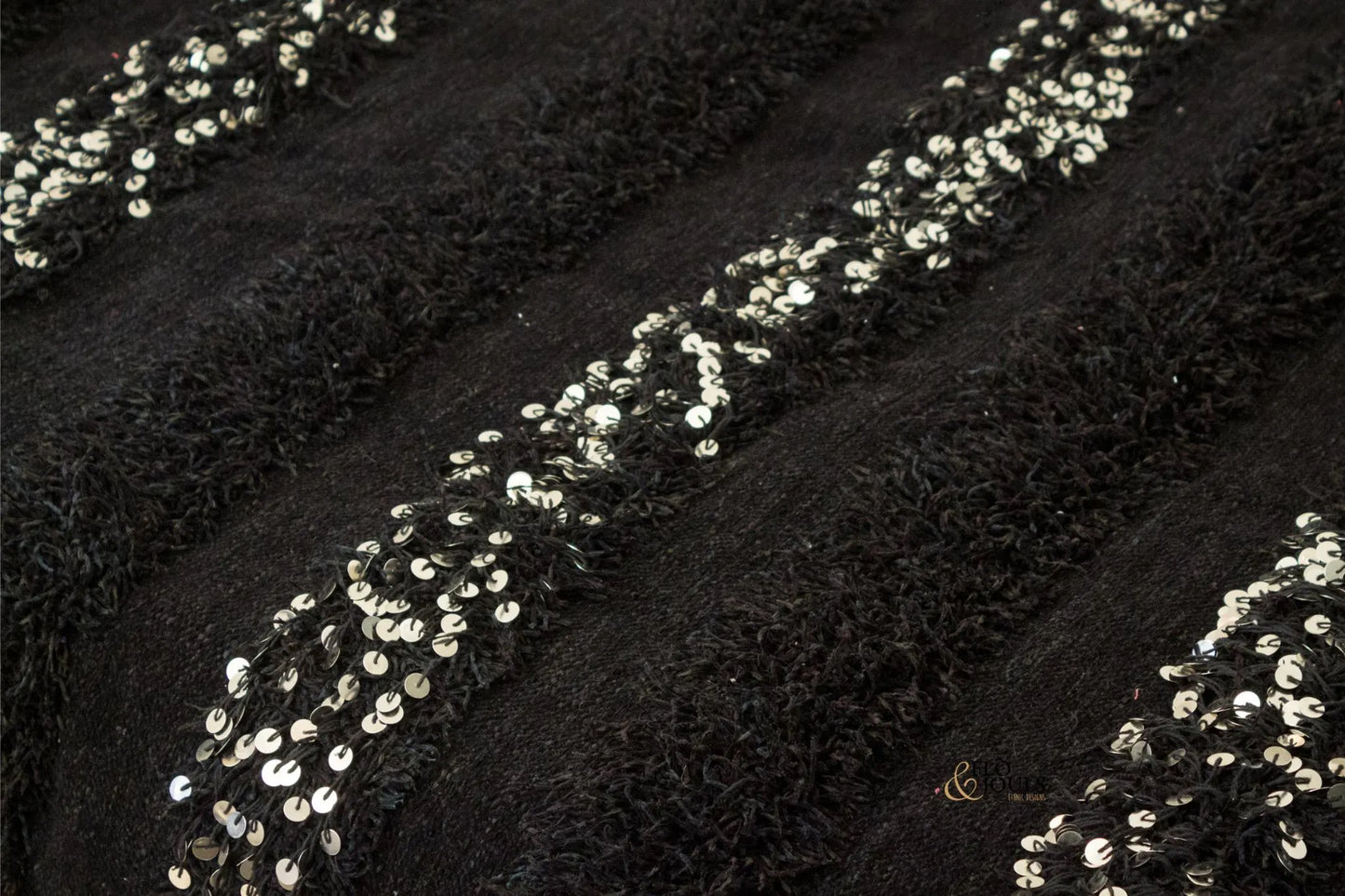 Handira Wedding Blanket | Moroccan Handmade Luxury Throw, Handira Black with Metal Sequins, Berber Rugs, Carpet, Woven Bed Throw Blanket