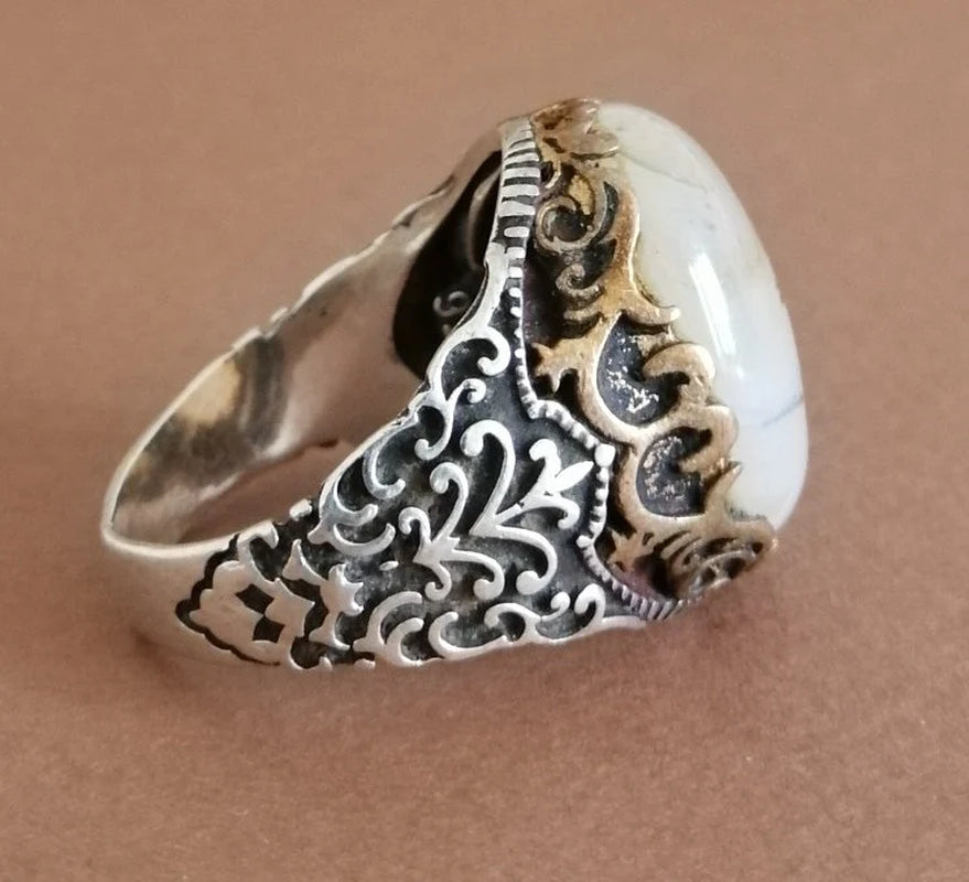 Milky Quartz and Sterling Silver Signet Ring.