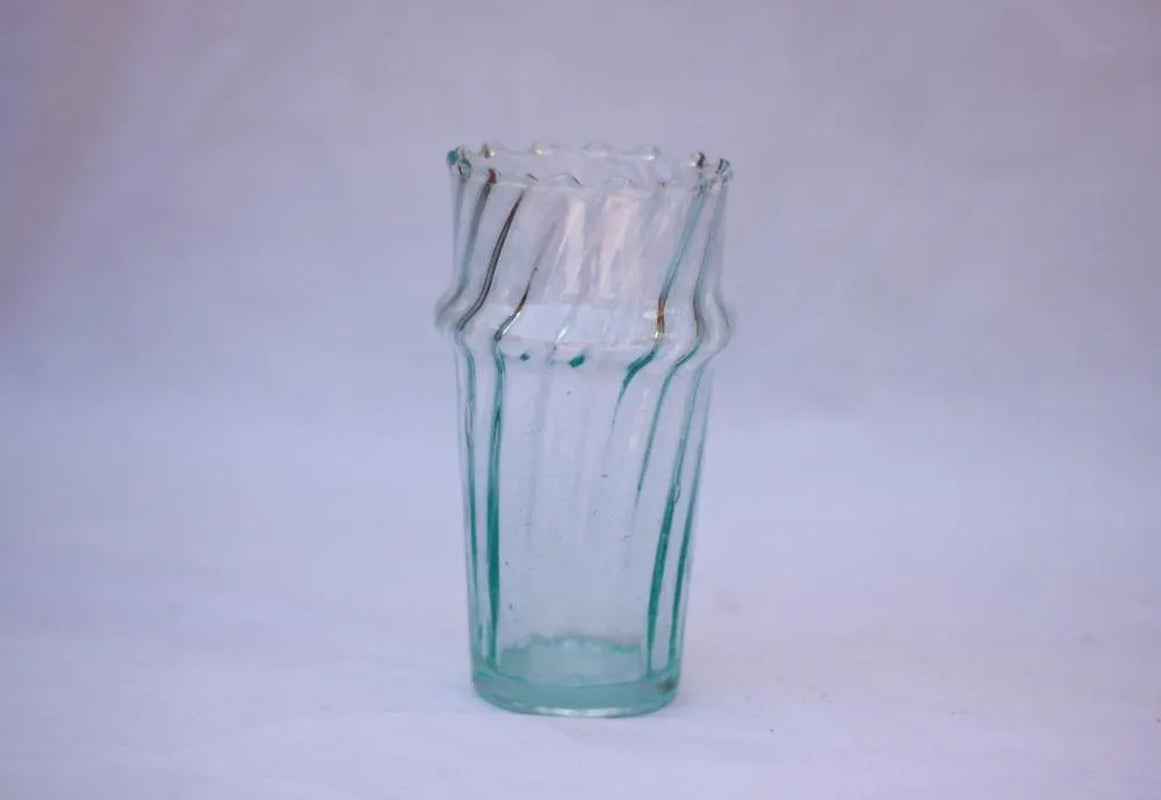 Vintage Ribbed Glassware Fluted Glasses Handmade 6 Piece Scalloped Drinking Glasses Moroccan Drinking Glasses Recycled Glass Stacking Cups