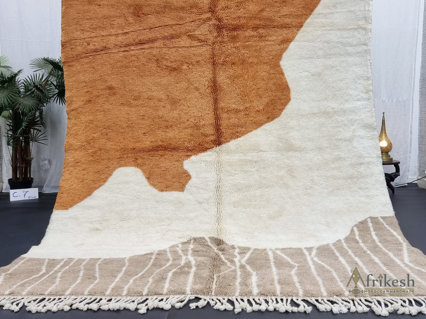 BERBER CARPET 6X6, Gorgeous Mrirt Rug, Patchwork Moroccan Rug, Brown & White Rug, Hand-Knotted Wool Rug, Beni Mrirt Area Rug, Shag Rug.