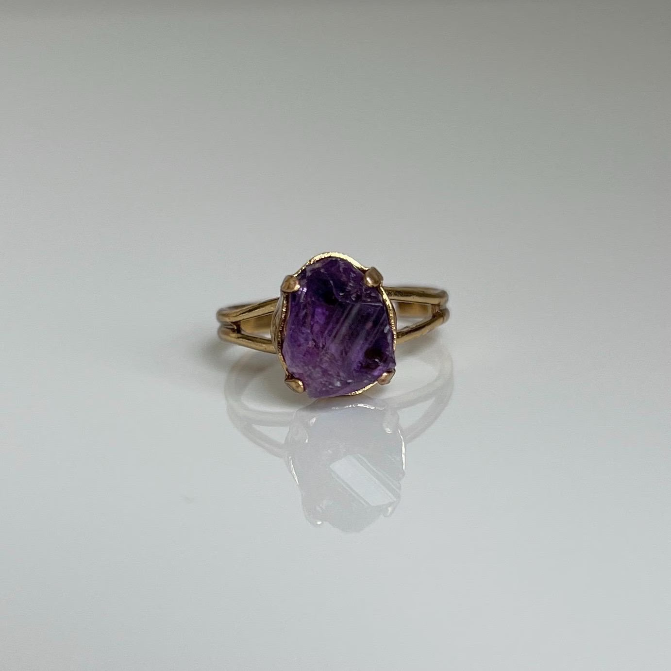 Amethyst Ring, Gold, Adjustable Ring, Crystal Ring, Amethyst Jewelry, Third Eye Chakra, Nickel-Free, Crystal Gift, Raw Purple Gemstone