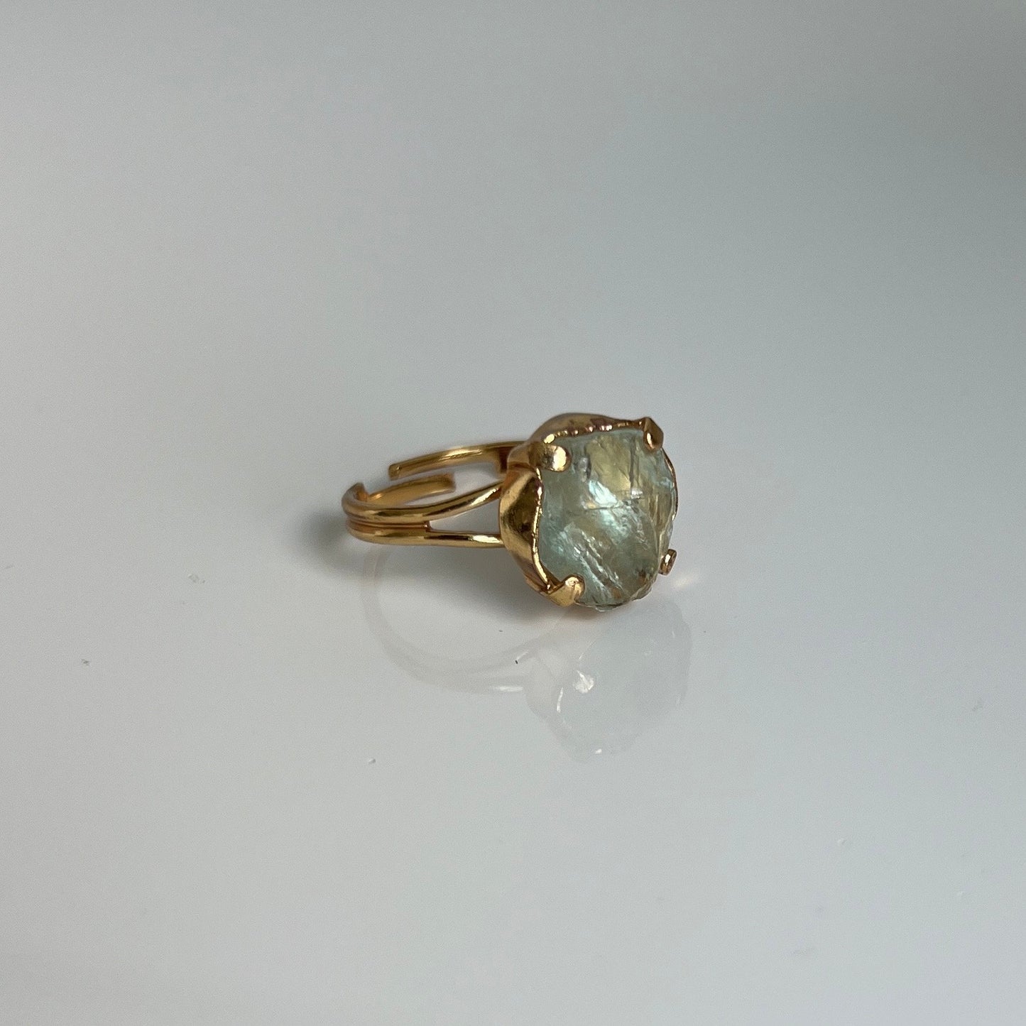 Green Fluorite Ring, Gold, Adjustable Ring, Crystal Ring, Green Fluorite Jewelry, Heart Chakra, Nickel-Free, Crystal Gift, Green Gemstone
