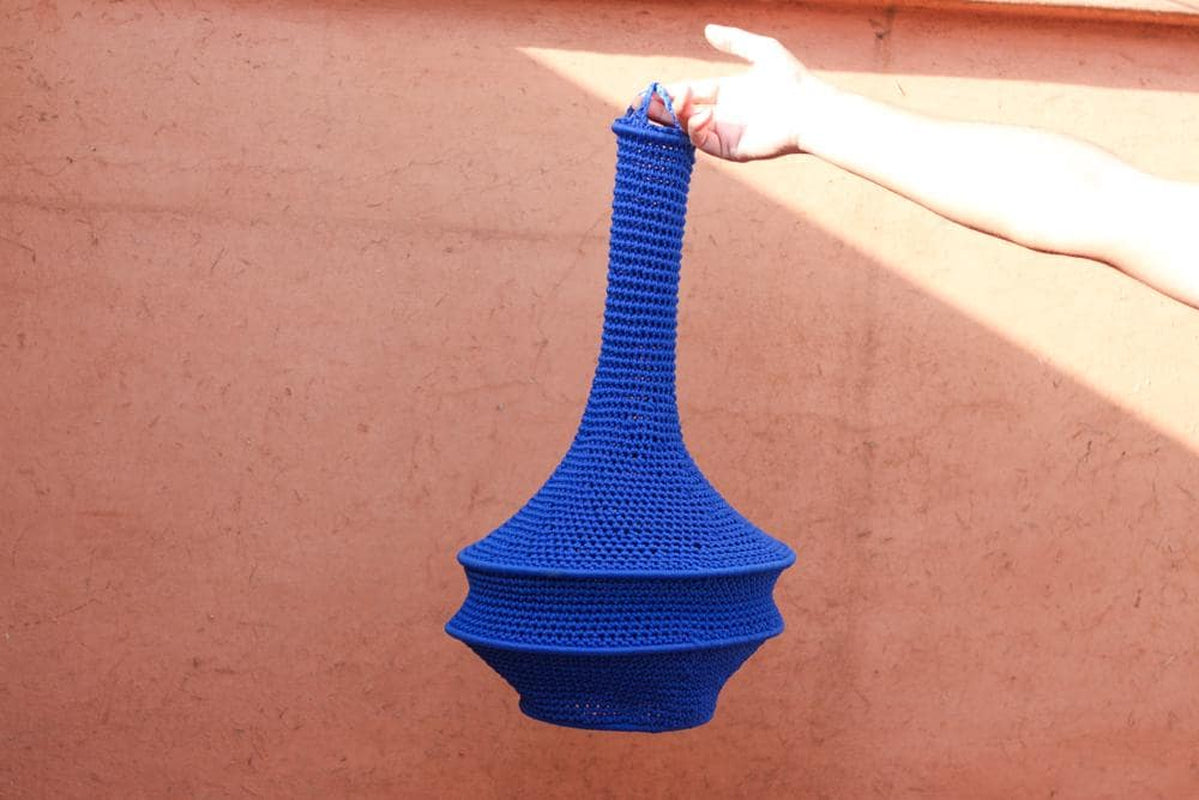 Handmade Moroccan Crochet Pendant Light Boho Hanging Lamp Blue Lantern Statement Ceiling Light Chandelier Moroccan Lantern Rustic Lamp