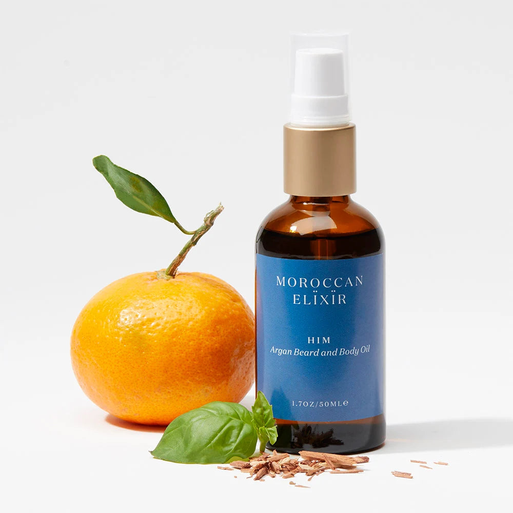 HIM Men'S Beard and Body Oil Argan Oil with Sandalwood, Bergamot, Frankincense and Basil
