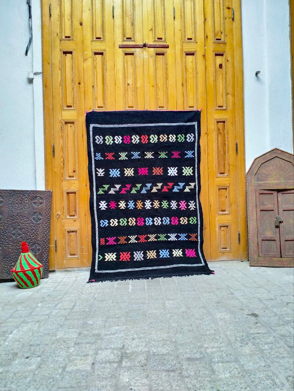 Cactus Silk Rug, Moroccan Cactus Silk Kilim Handmade .Cactus Silk Rug ,Sabra Carpet Berber Authentic Azilal Area Rug. Colorful Rug