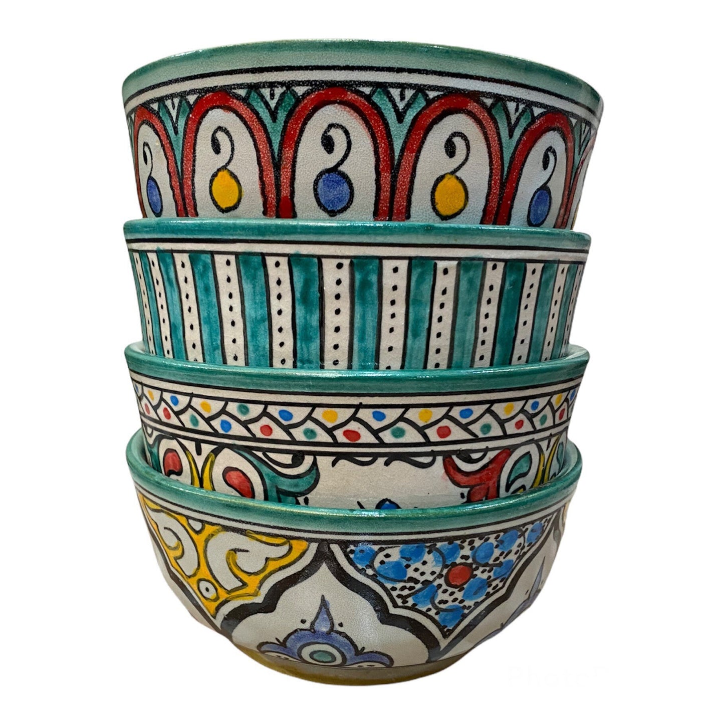 Set of 4 Ceramic Bowls from Fes, Handmade and Hand Painted / Cereal Bowls / Soup Bowls.