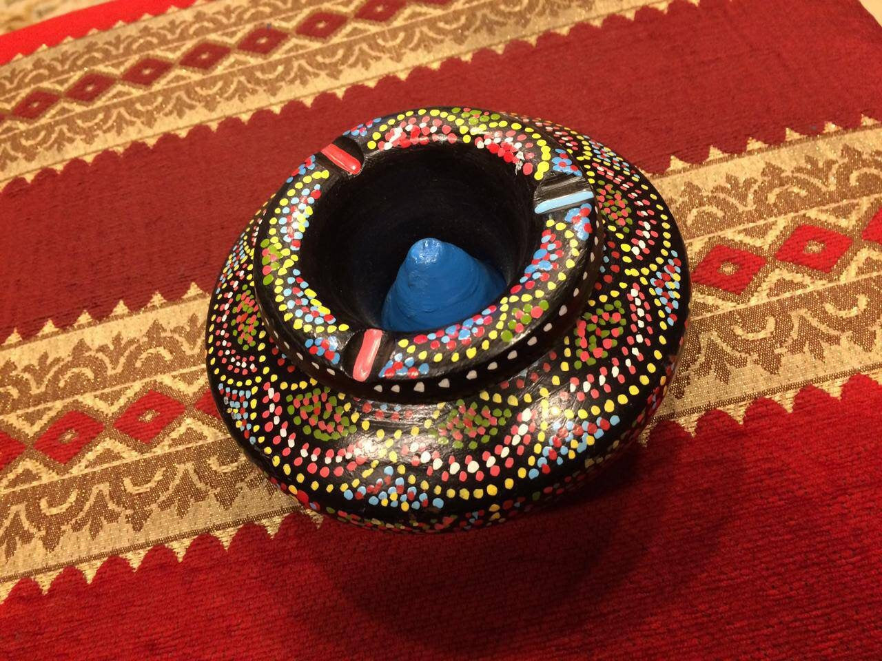 Moroccan round Ceramic Ashtray with 3 Cigarette Holder Slots, Black Ashtray, Multicolore Ashtray, Decorative Ashtray, Cigar Ashtray
