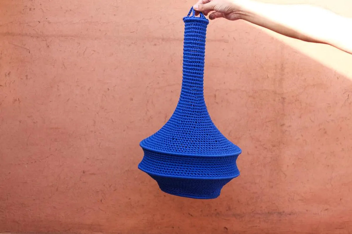 Handmade Moroccan Crochet Pendant Light Boho Hanging Lamp Blue Lantern Statement Ceiling Light Chandelier Moroccan Lantern Rustic Lamp