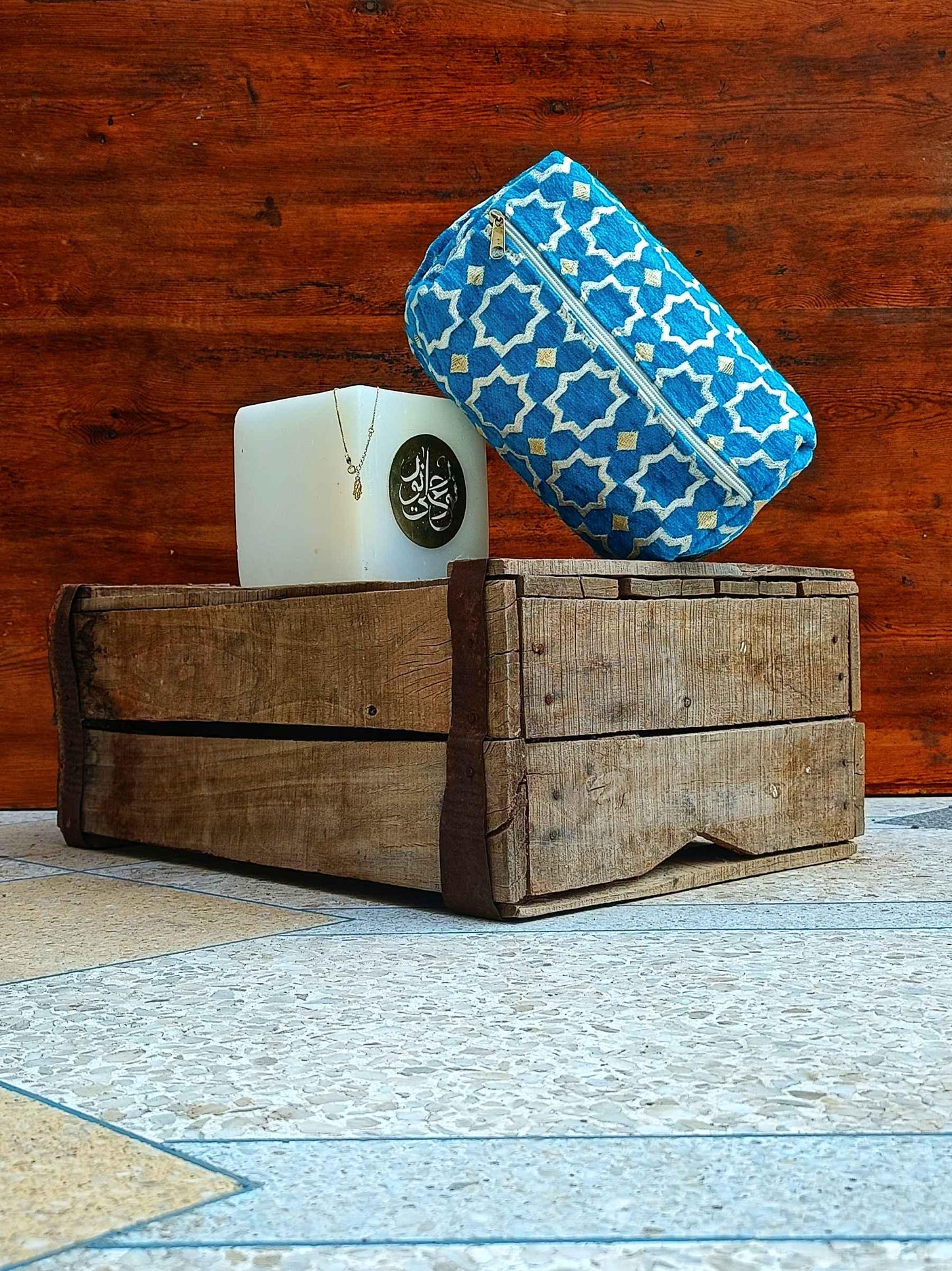 Unique Handmade Makeup Bag with Moroccan Zellij Patterns, Travel Cosmetic Pouch, Unique Toiletry Organizer, Gift for Her, Bride Toiletry Bag