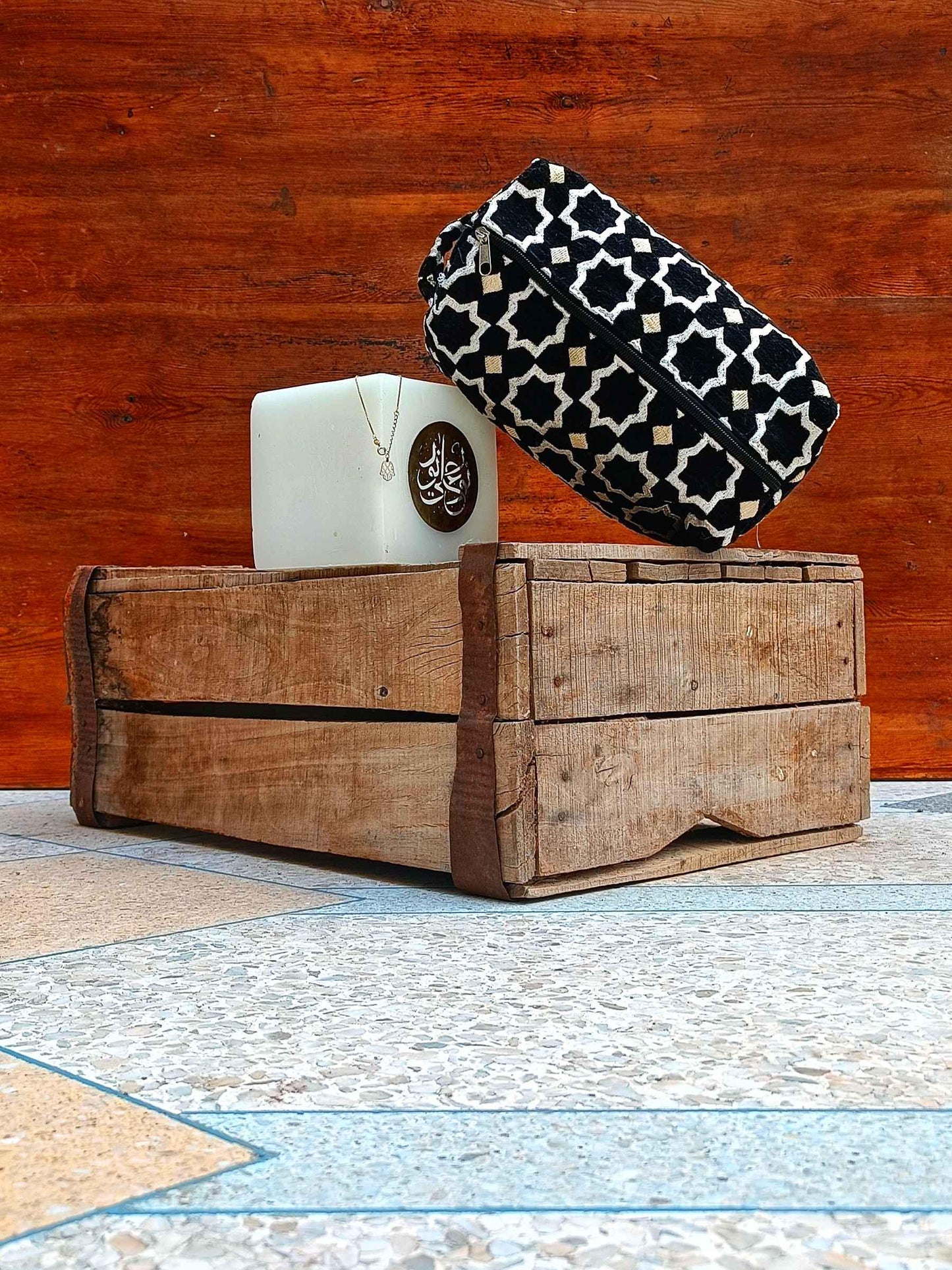 Unique Handmade Makeup Bag with Moroccan Zellij Patterns, Travel Cosmetic Pouch, Unique Toiletry Organizer, Gift for Her, Bride Toiletry Bag