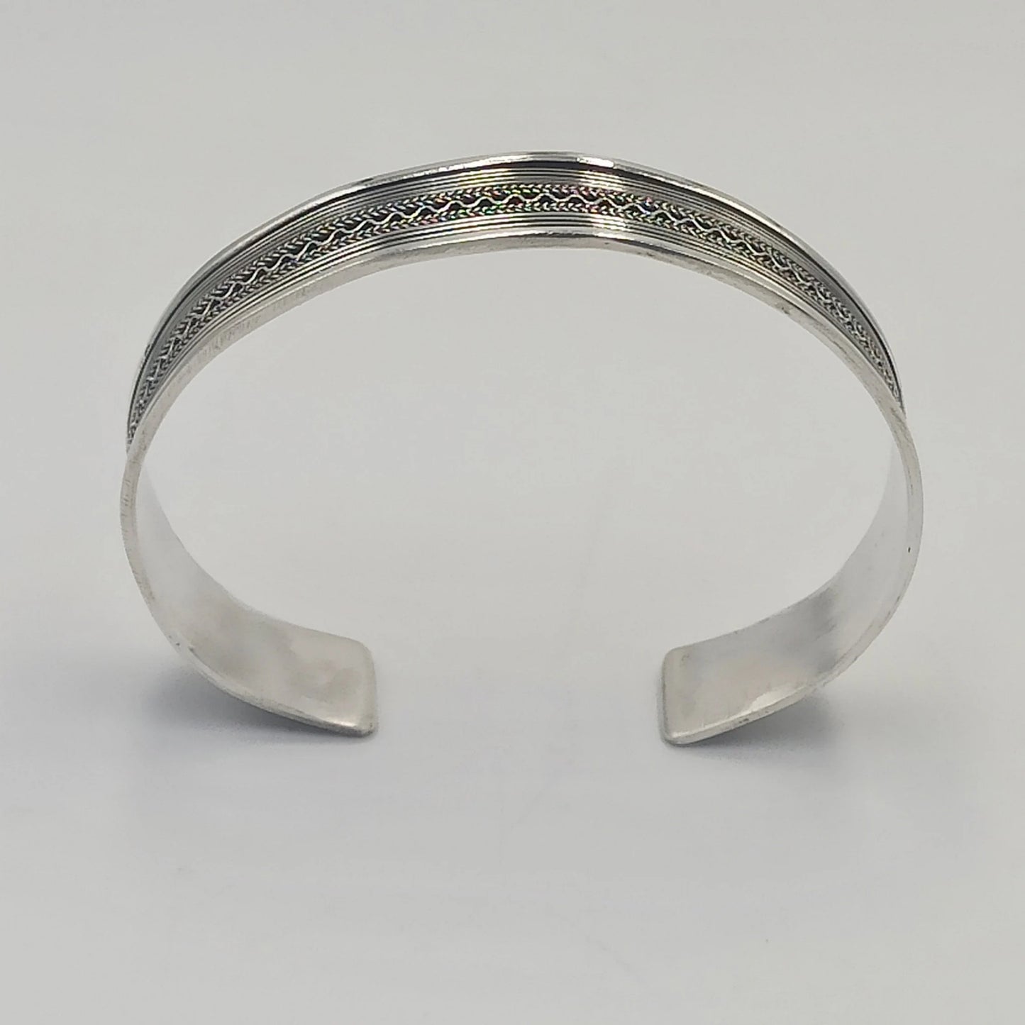 Bangle Bracelet 925 Sterling Silver Open Charm, Fine Jewelry Cuff Bracelet, Bracelet Decorated with Silver Wires, Handmade in Tiznit Morocco