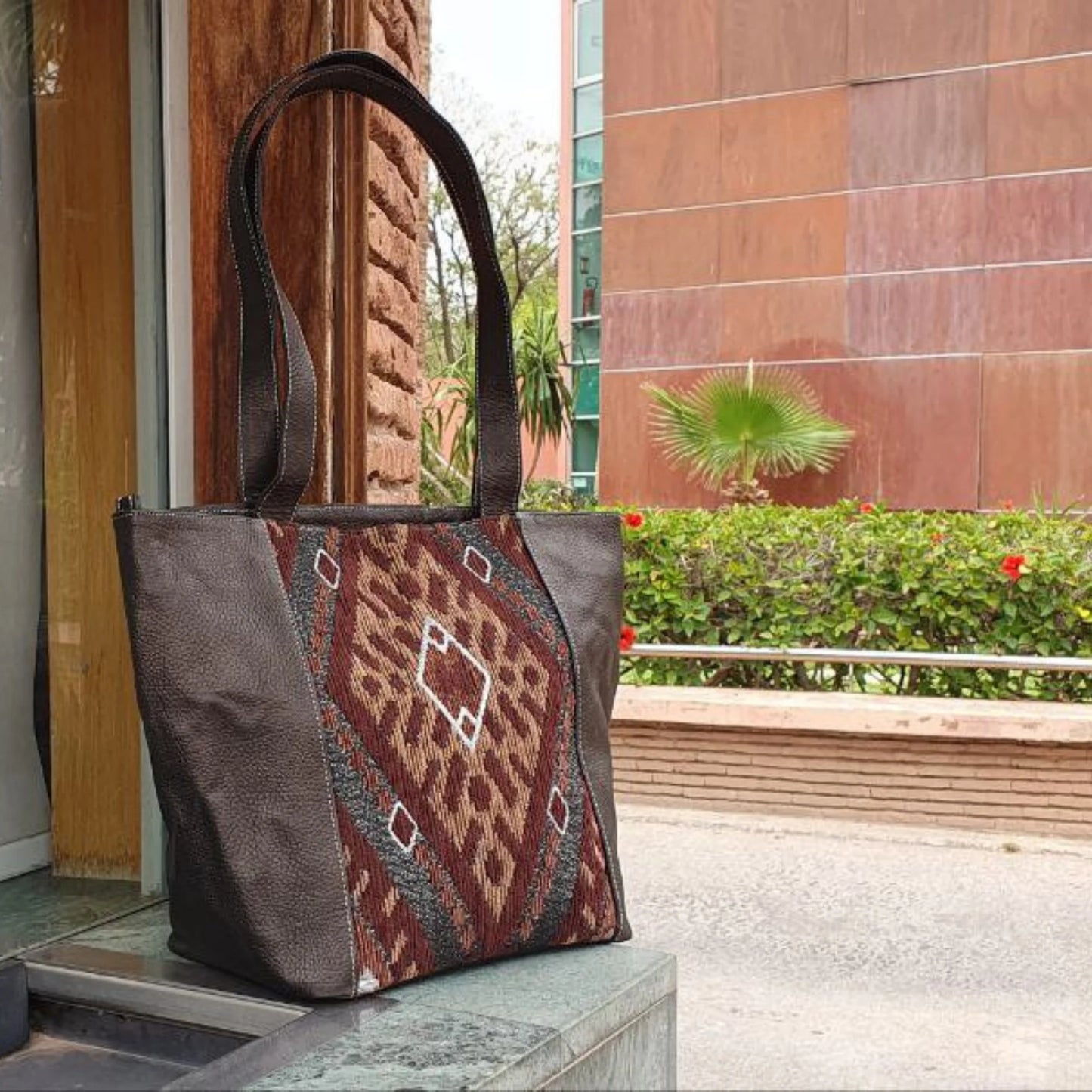 Tote Carpet Leather Bag - Handmade Women'S Fashion Cross-Body Handbag, Unique Gift for Her, Stylish Havana Leather Tote