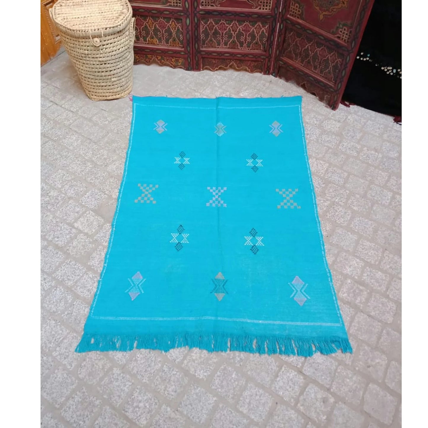 Moroccan Cactus Silk Rug, Handmade Sabra Cactus Rug, Berber Sabra Rug ,Authentic Azilal Rug, Bleu Cactus Silk ,Bohemian Rug