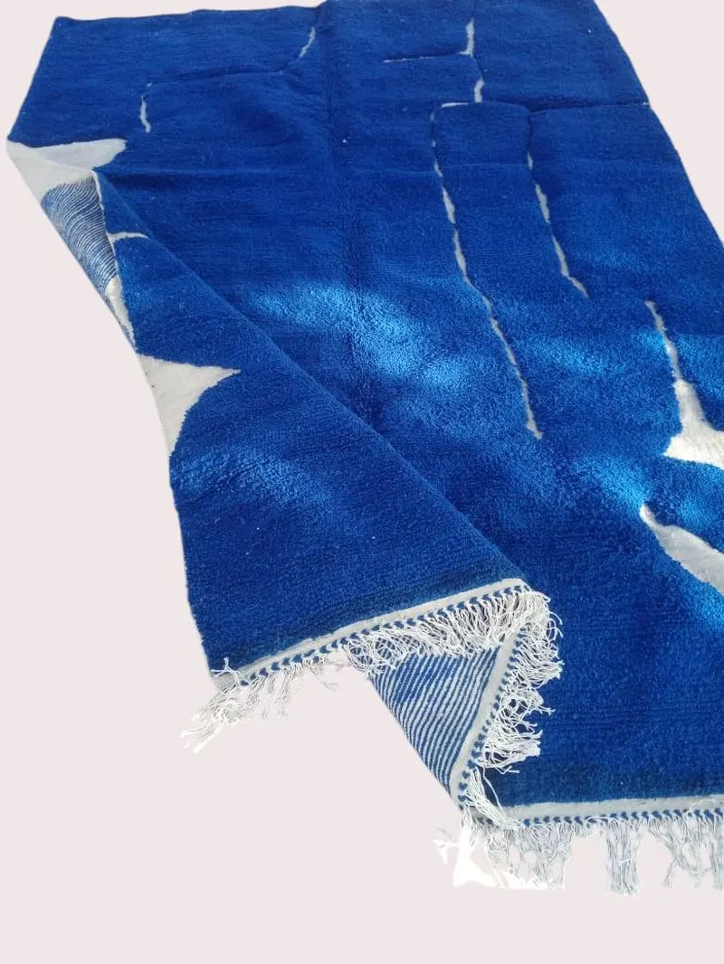 Blue Beni Ourain Rug | Moroccan Wool Rug | Handmade Berber Carpet | Taznakht Design | Moroccan Tassel Rug | Moroccan Rug