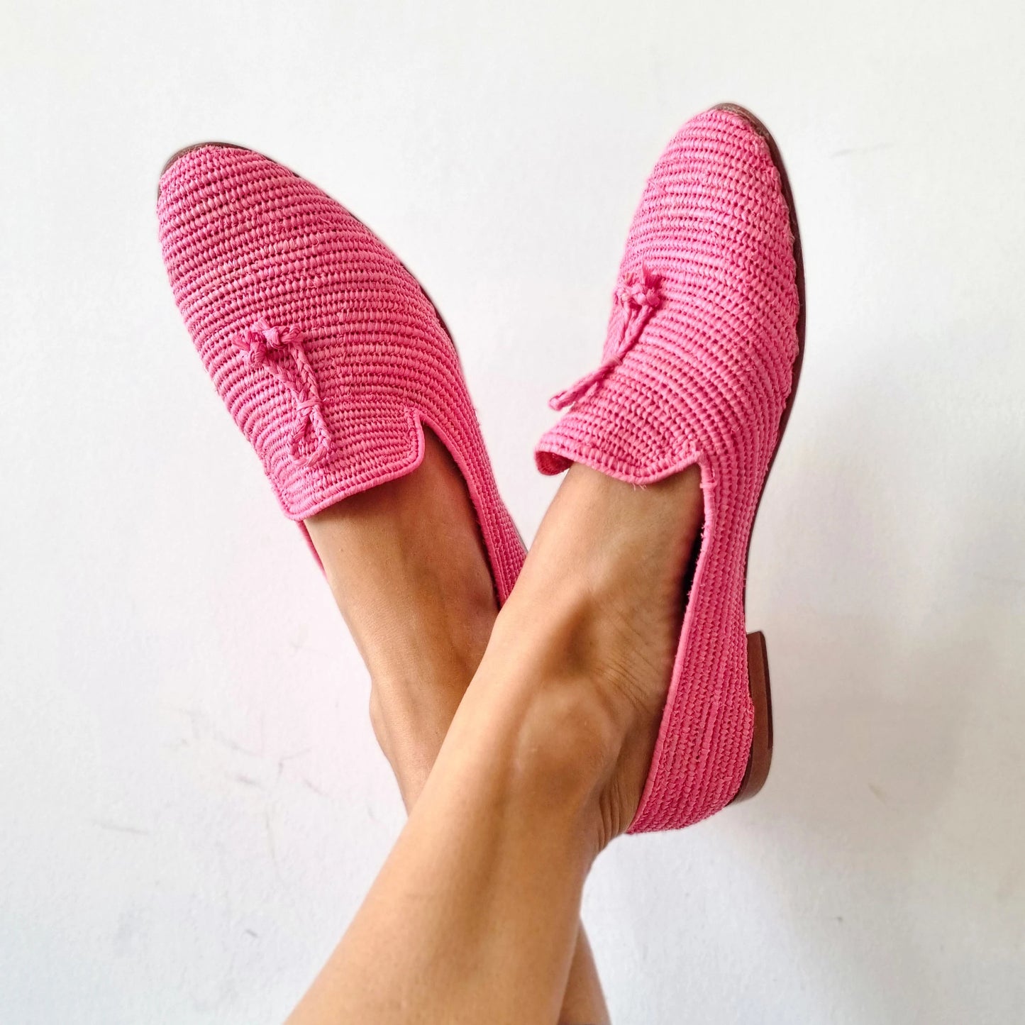Ready to Ship Raffia Shoes Pink Handmade Raffia Loafer, Moroccan Shoes, Gift for Her