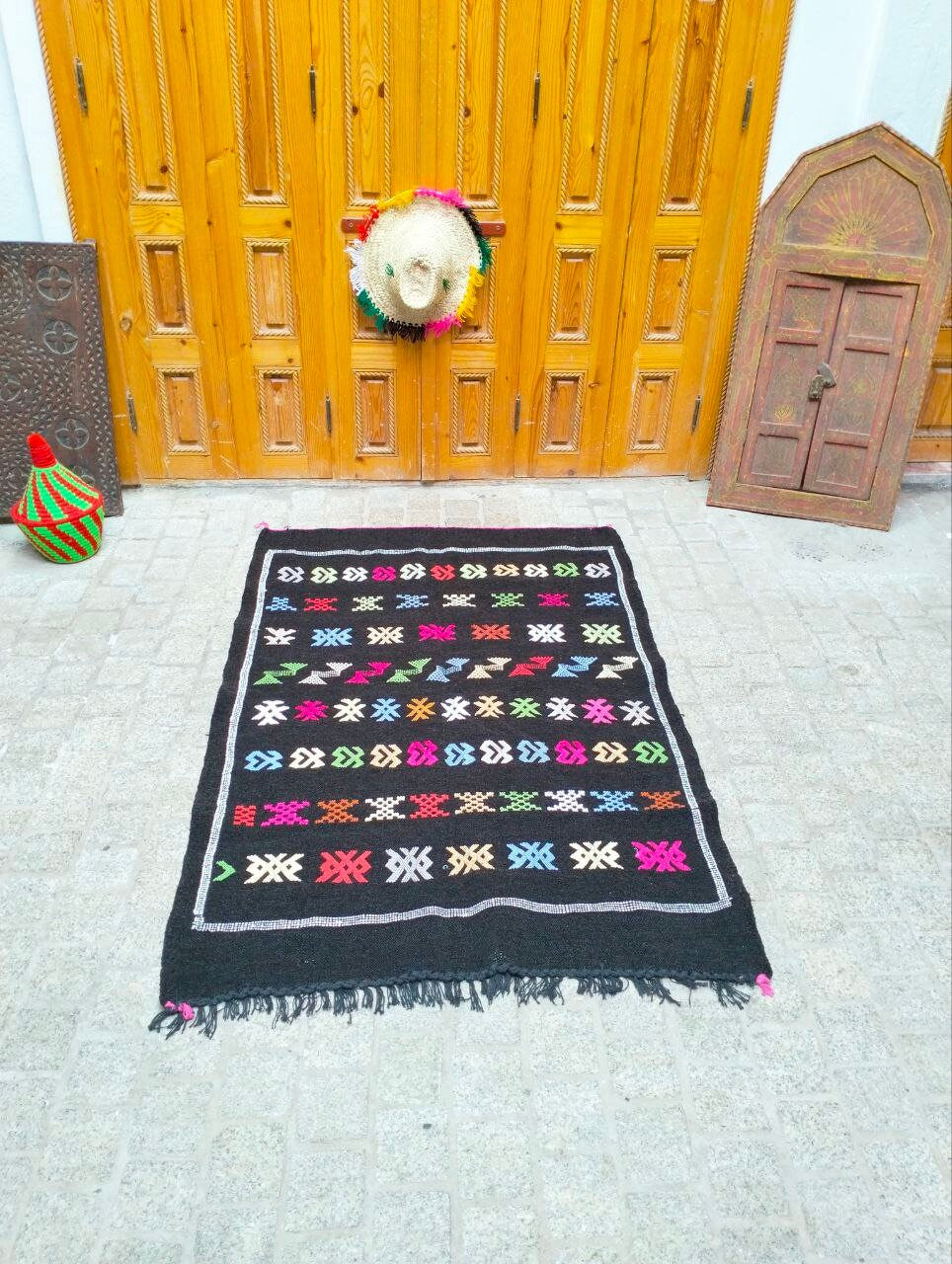 Cactus Silk Rug, Moroccan Cactus Silk Kilim Handmade .Cactus Silk Rug ,Sabra Carpet Berber Authentic Azilal Area Rug. Colorful Rug