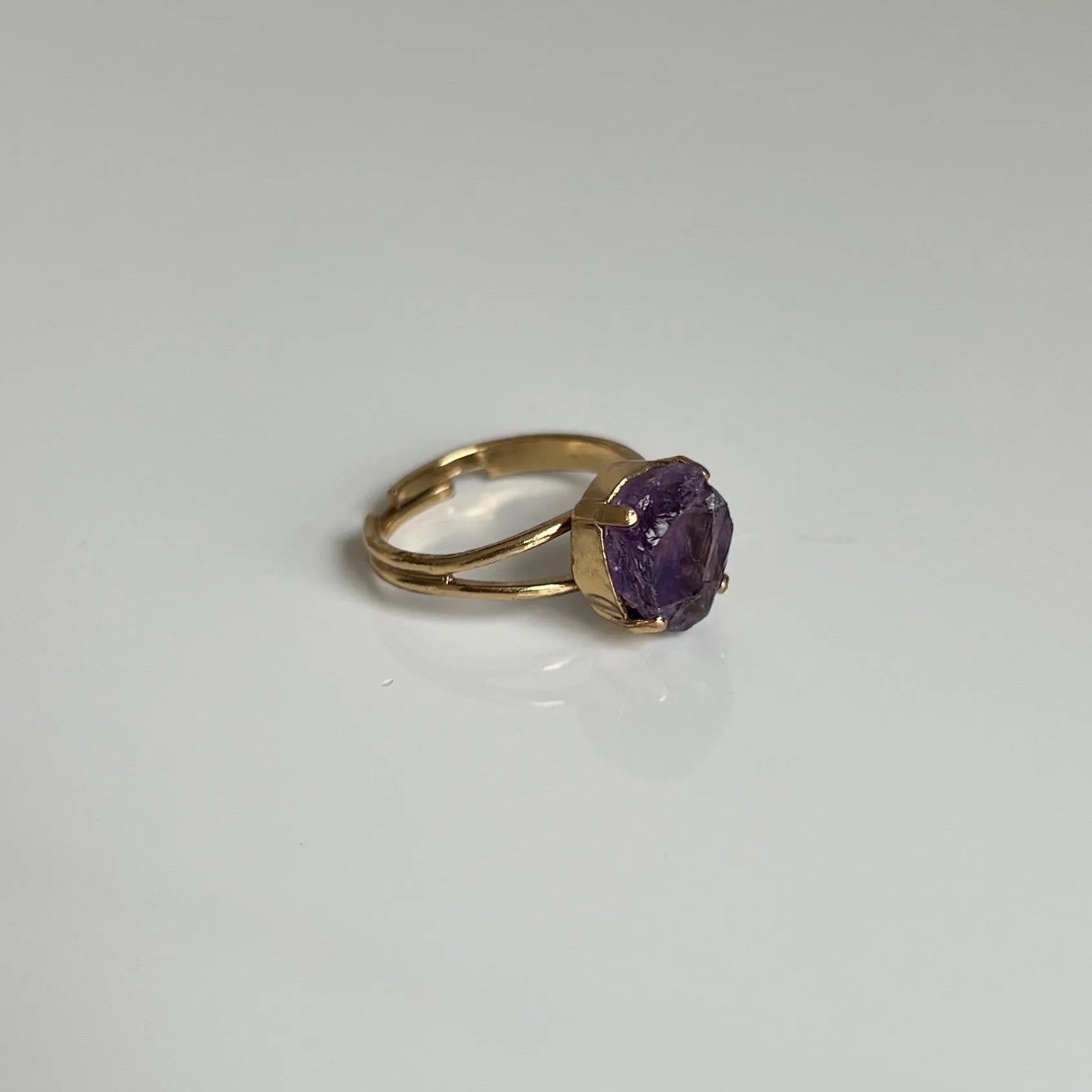 Amethyst Ring, Gold, Adjustable Ring, Crystal Ring, Amethyst Jewelry, Third Eye Chakra, Nickel-Free, Crystal Gift, Raw Purple Gemstone