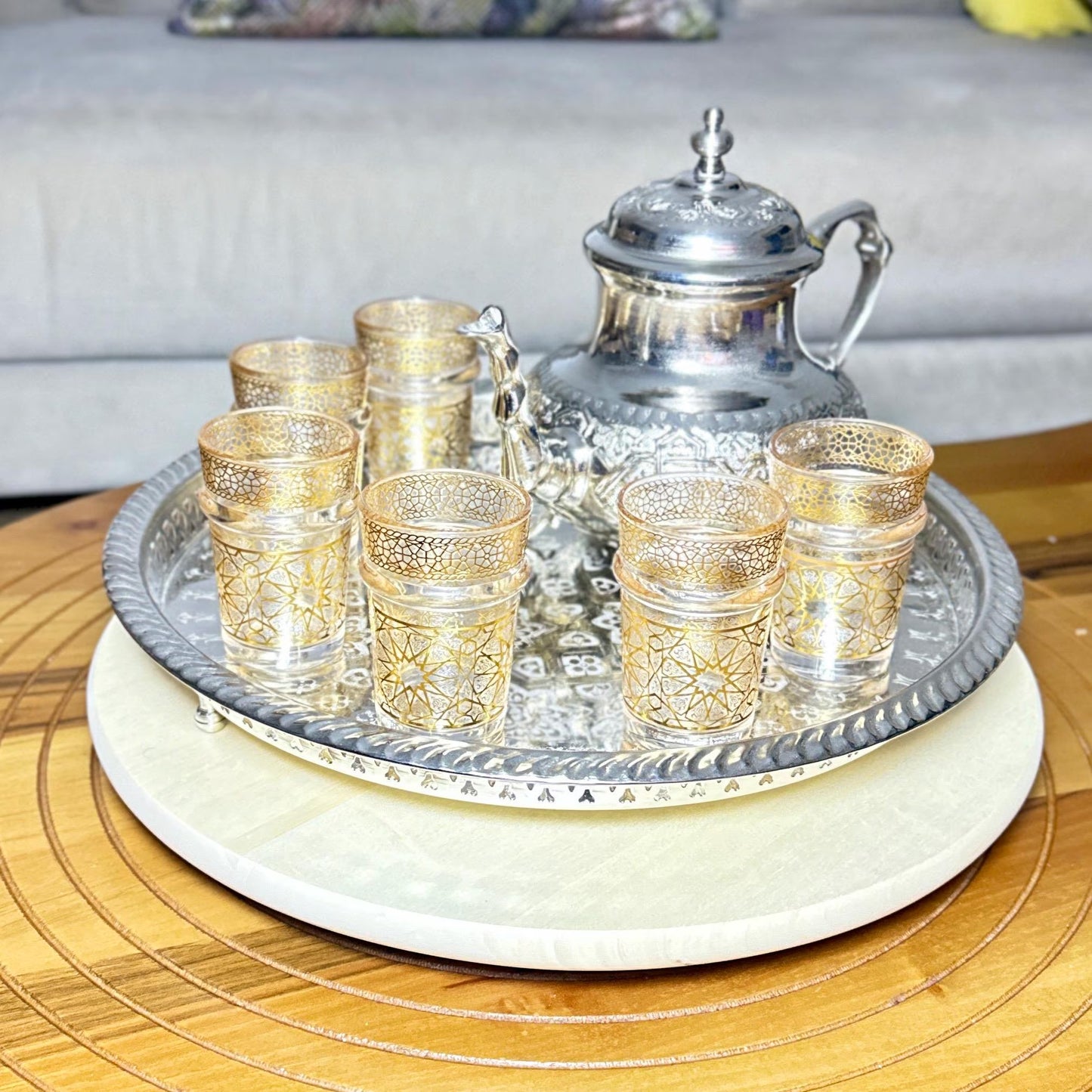 Moroccan Tea Glasses Set of Gold Tea Cups Zellij Design Tea Set Small Gold Vintage Moroccan Tea Glasses