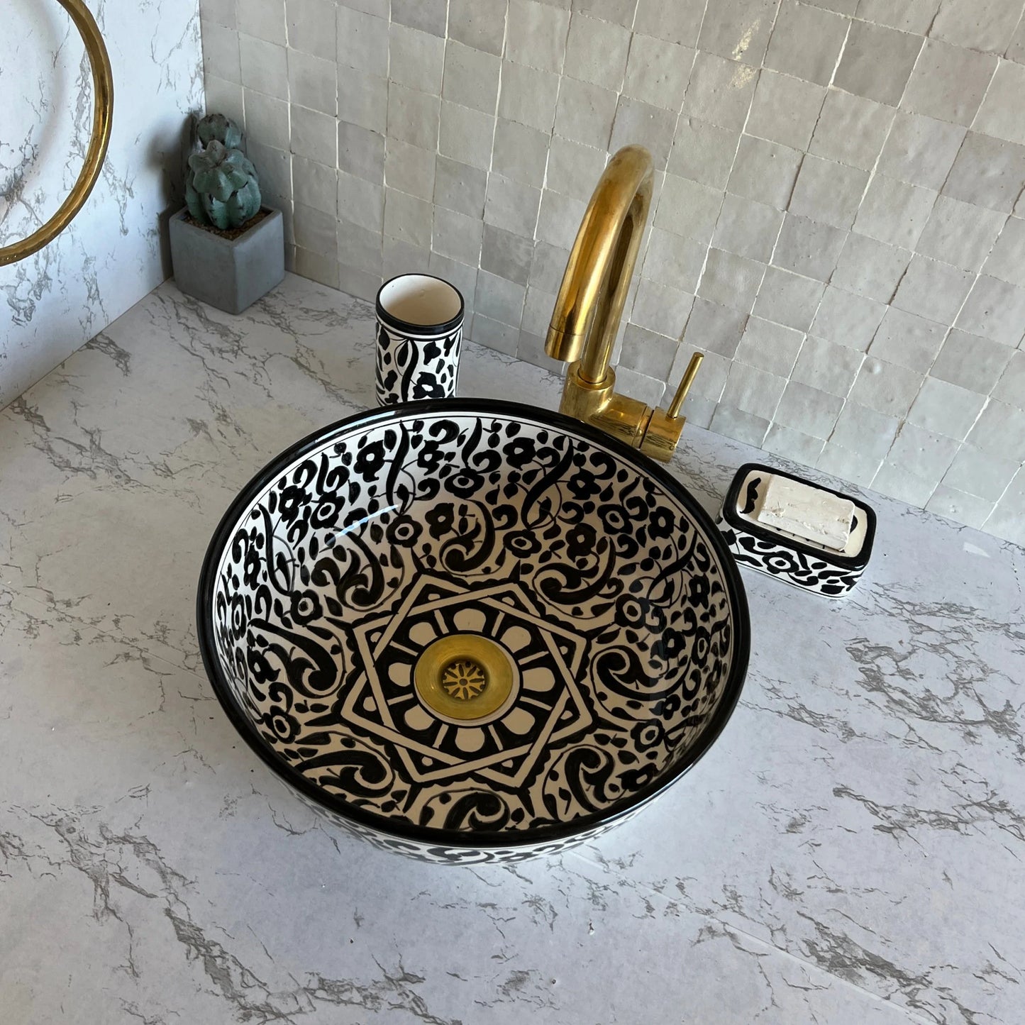 Antique Wash Basin, Vessel Sink, Bathroom Basin, Sink Bowl, Moroccan Handmade Ceramic Basin, Free Gift INCLUDED