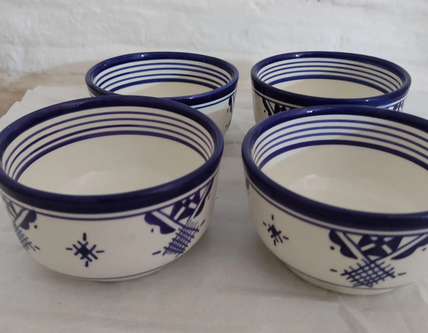 Set of Four Bowls, Moroccan Bowls, Handmade Ceramic Bowl, Clay Pottery Bowls, Dining Set, Pottery Soup Bowls, Matcha Kits Bamboo Whisk, Gift