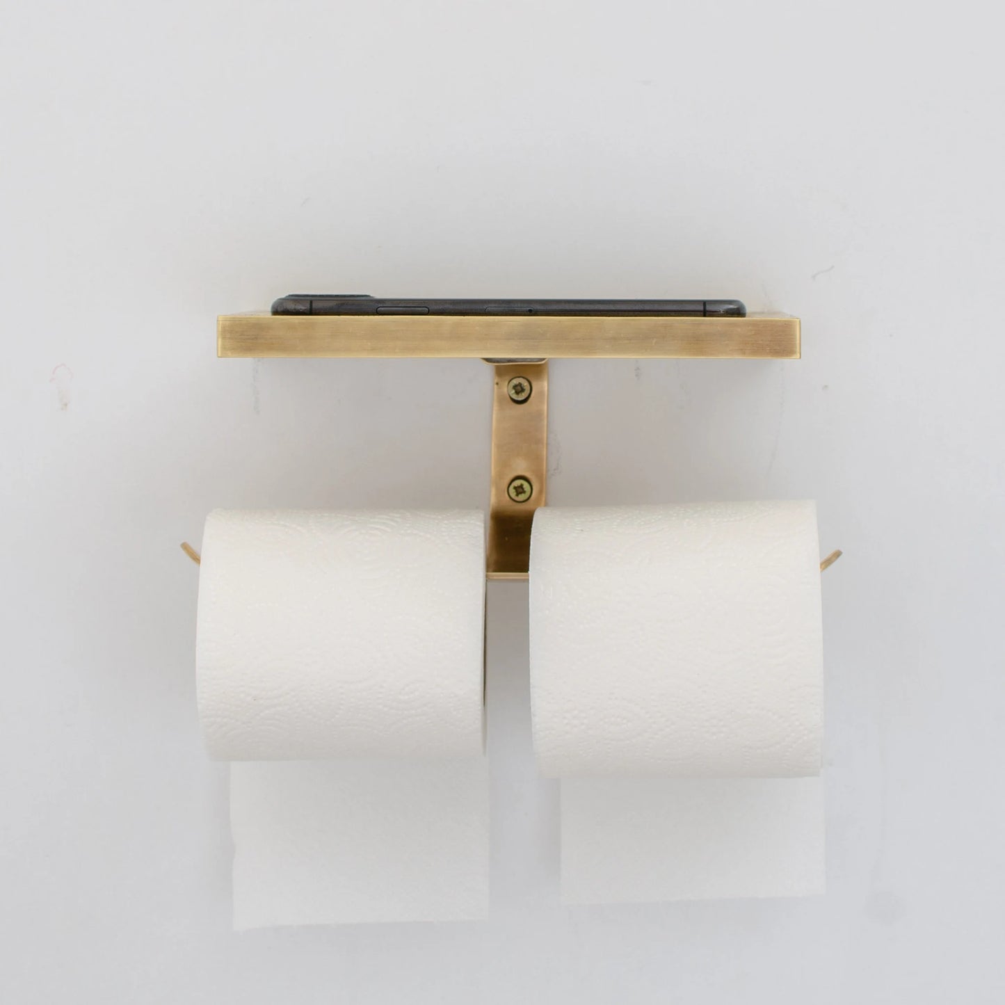 Solid Brass Toilet Paper Holder and Shelf, Handcrafted Powder Room Roll Holder