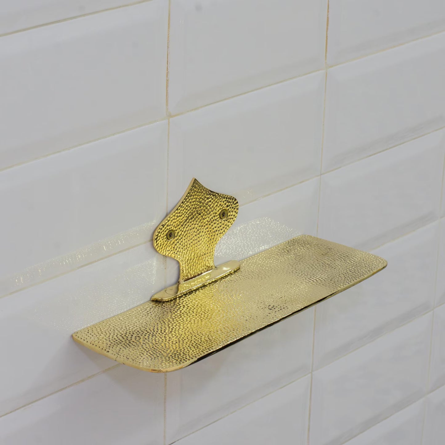 Hammered Solid Brass Floating Shelf, Bathroom Bottle Holder, Wall Mount Shelf Brass, Shampoo Hanger