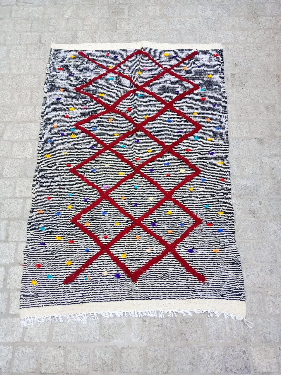 Moroccan Zanafi Rug .Handmade Berber Wool Rug Authentic Azilal Carpet Area Rug - Vintage Berber Rug - Zanafi Rug