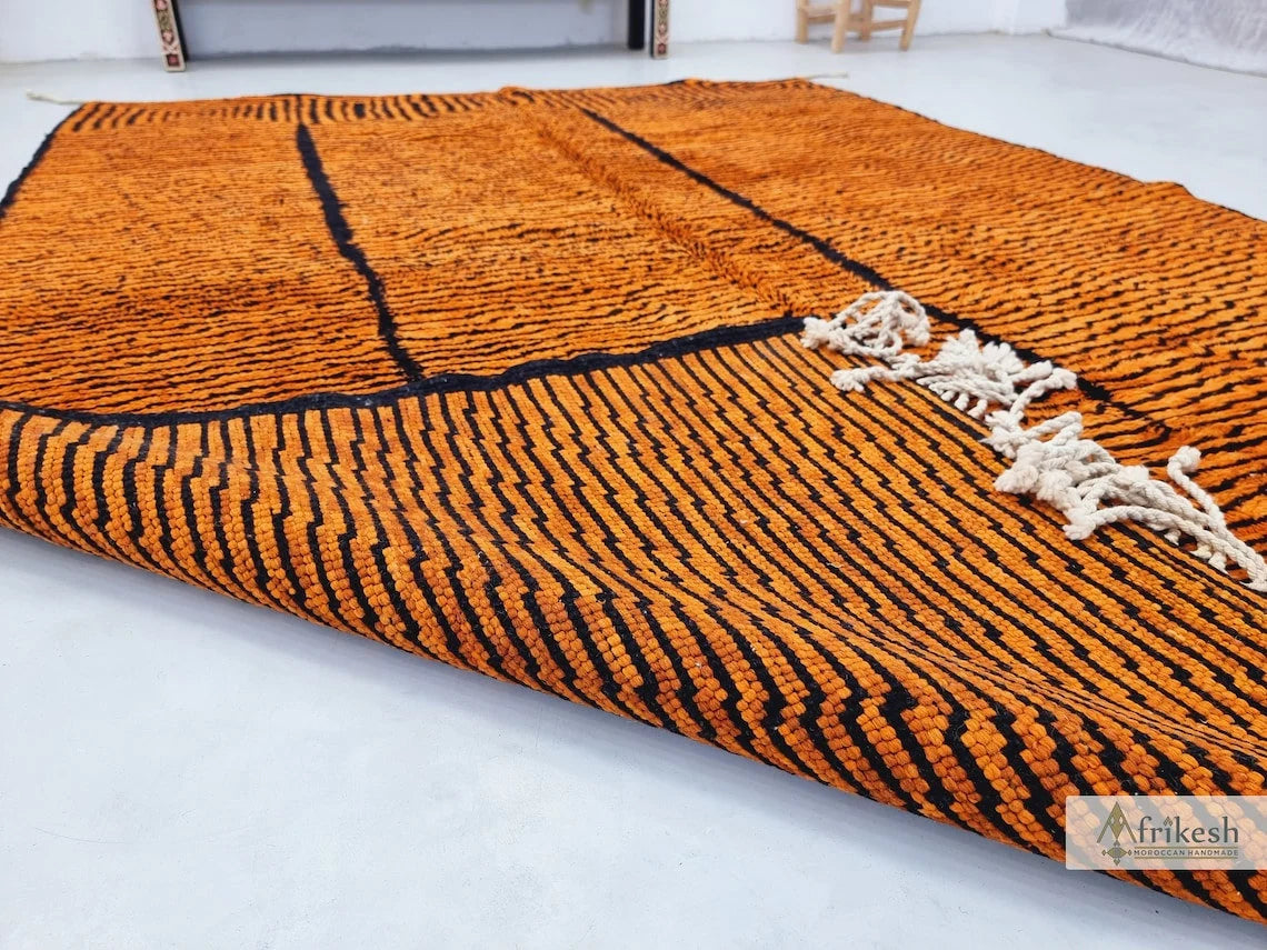BURNT ORANGE RUG, Custom Made Moroccan Rug, Striped Beni Mrirt Rug, High Quality Berber Carpet, Handmade Mrirt Area Rug, Tufted Shag Rug.
