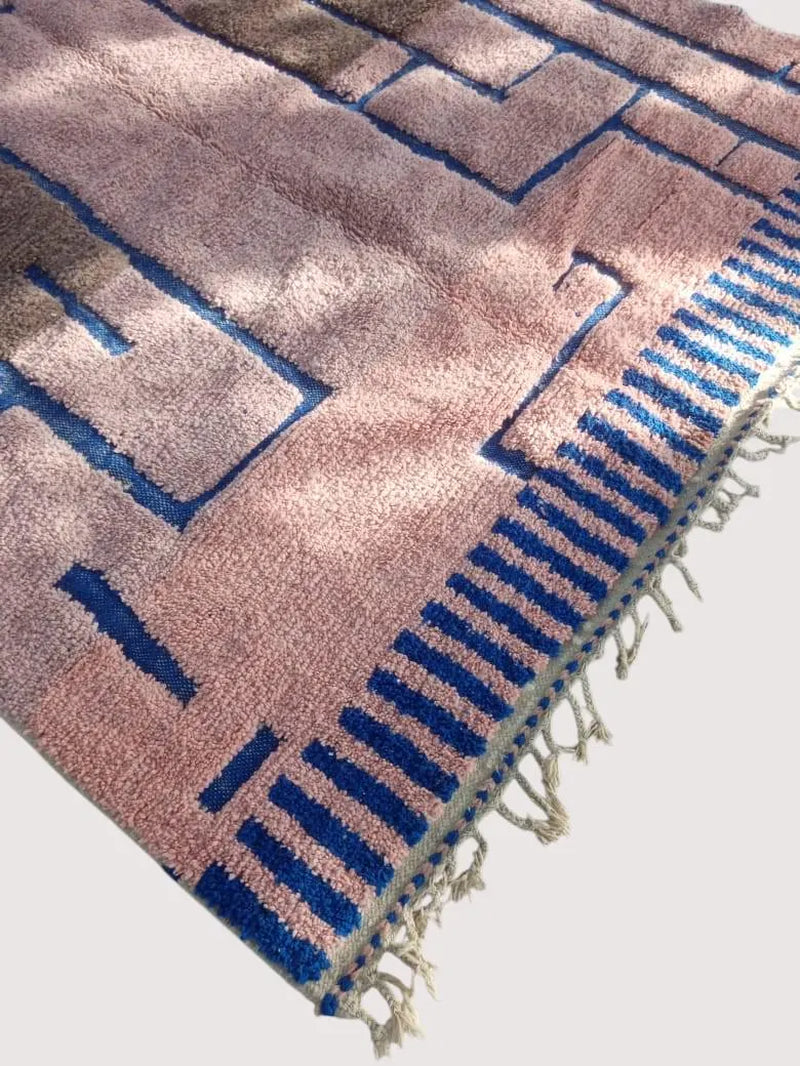 Colorful Moroccan Beni Ourain Rug | Handwoven Wool Carpet | Berber Geometric Design | Pink, Blue & Brown